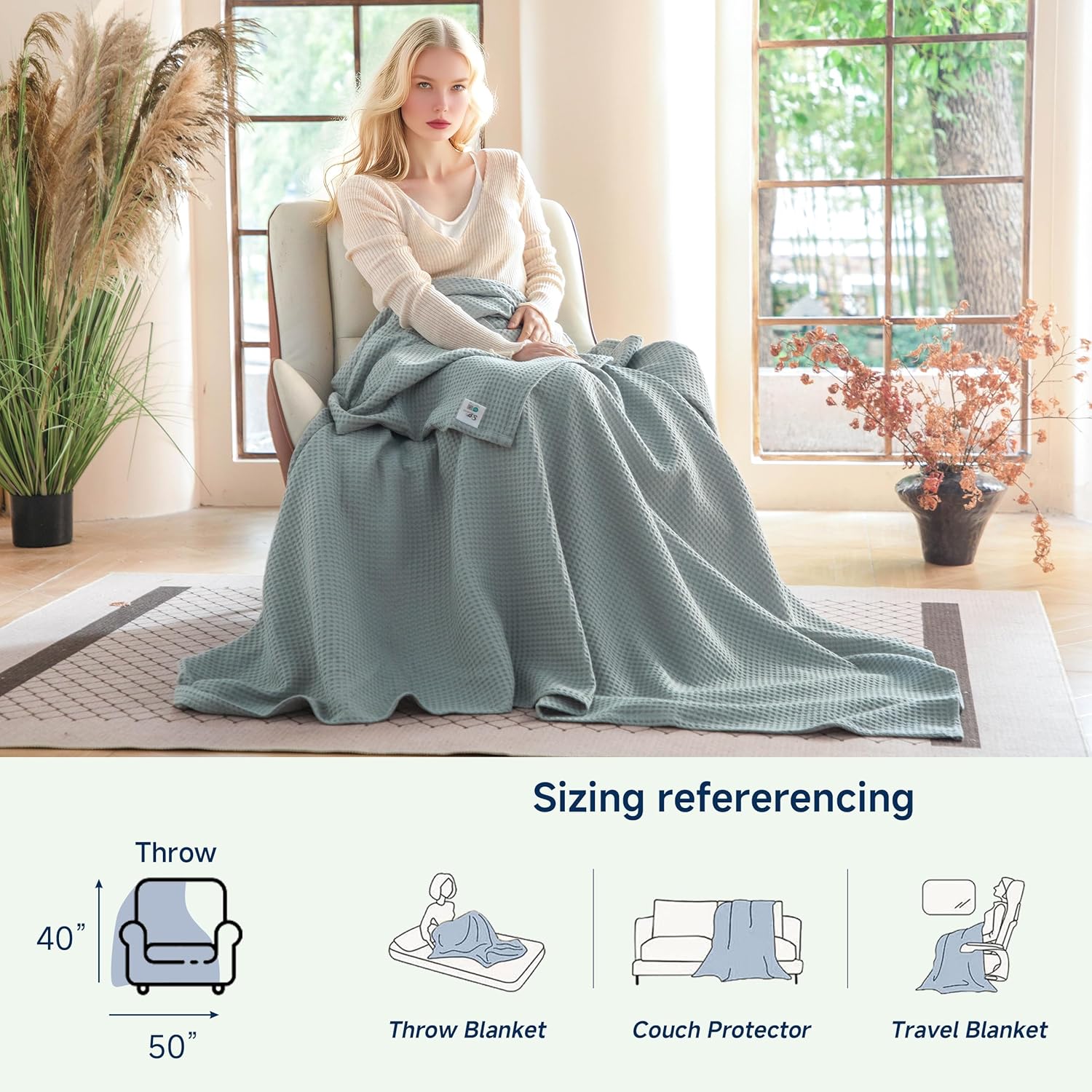 Simple&Opulence 100% Cotton Waffle Weave Throw Blanket 40"x50", Soft Lightweight Breathable Cozy Washed, Luxury Layer Blanket for Couch Bed Sofa, Farmhouse Home Decor for Adults All-Season, White - Image 7