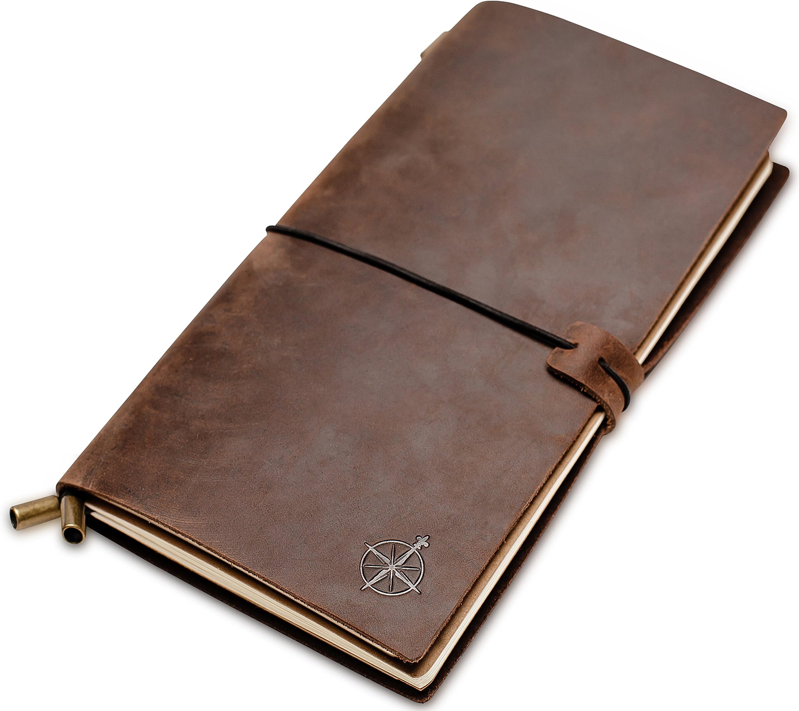 Wanderings (22cm x 11cm, Blank Inserts) - Refillable Leather Notebook by - Classic Vintage Style. Perfect for Writing, Sketching, Gifts, Fountain Pen Users, Diary, or Journal