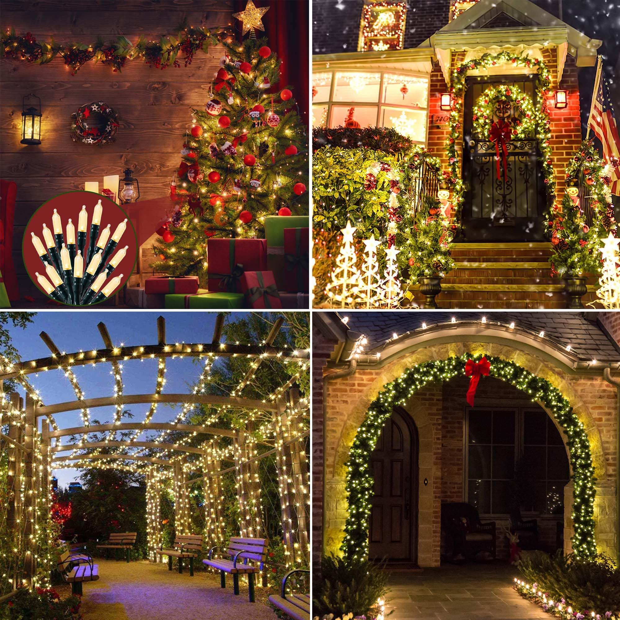 1000 luci LED di Natale, 90 m, per esterni, luce bianca calda con telecomando, luce scintillante impermeabile per albero di Natale, cortile, giardino, decorazione per feste di nozze