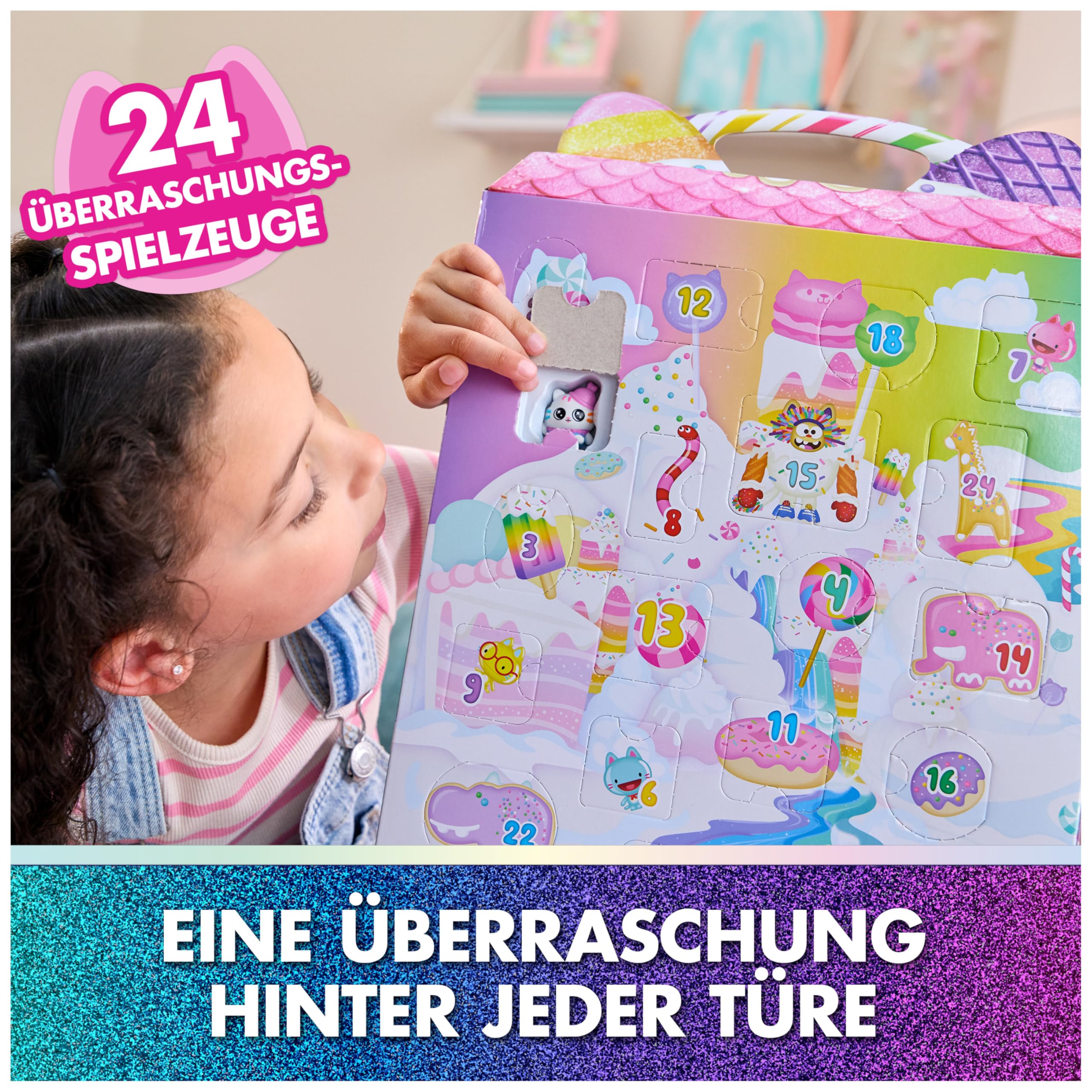 DREAMWORKS GABBY'S DOLLHOUSE: DER FILM - Adventskalender 2025 Süße Winterüberraschung, 24 Überraschungsspielzeuge mit Gabby-Figur, Katzenfreunden & Zubehör, für Kinder ab 3 Jahren