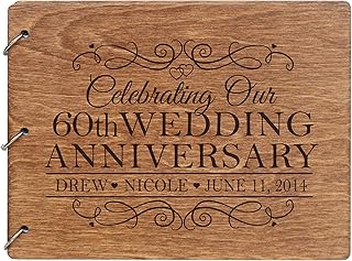 LifeSong Milestones Personalized 60th Wedding Anniversary Guest Book for Couple - Husband and Wife 60 Years of Marriage Celebration, Wooden Walnut Registry Guest Book (Walnut)