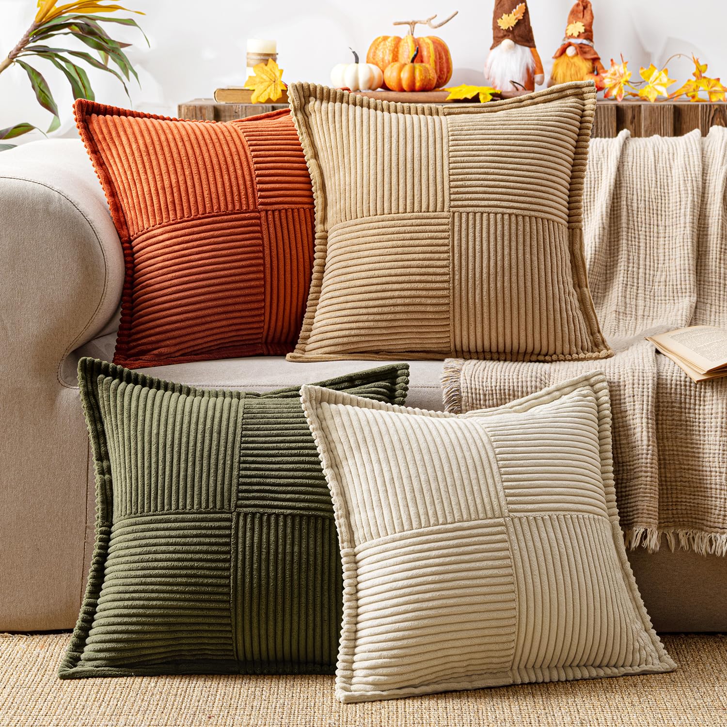 MIULEE 4er Set Kordsamt Kissenbezüge Weich Dekokissen Dekorativ Kissenbezug Modern Kissenhülle Sofakissen Zierkissen Couchkissen für Wohnzimmer Schlafzimmer Braun Grün Serie 40x40 cm