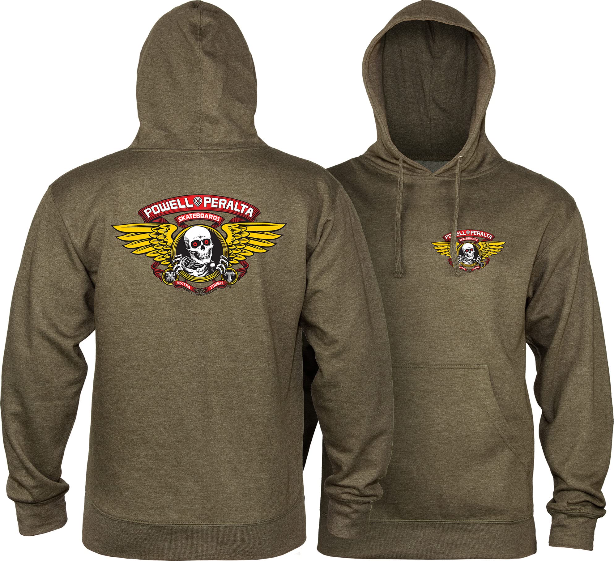 Powell Peralta Winged Ripper Hoody Sweatshirts, Army Heather, Large