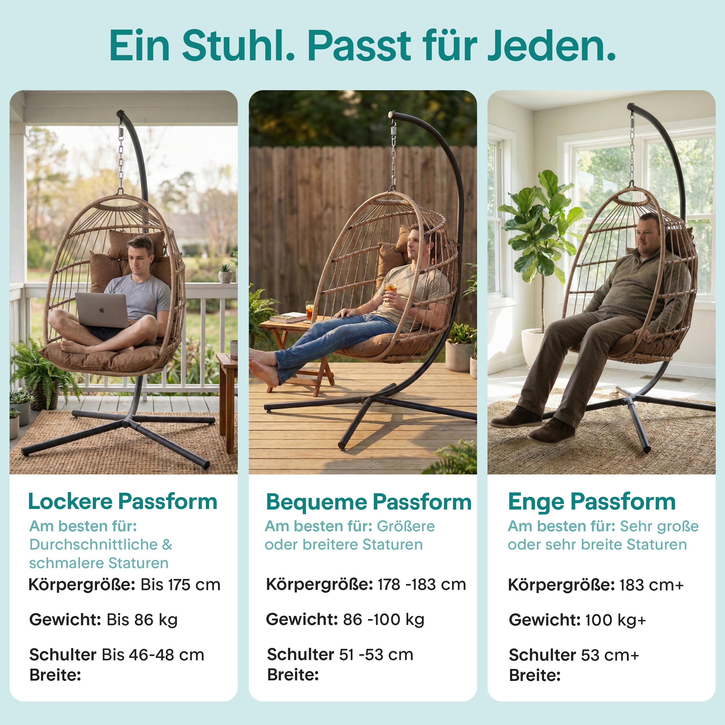 SereneLife Hängesessel mit Gestell 250 kg Braun – Wetterfest Outdoor Egg Chair mit Kissen für Garten Balkon Indoor Lounge Relaxsessel faltbar