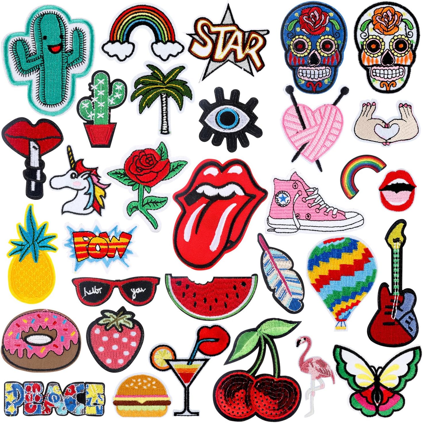 Iron-on Patches – rymall 32pcs Iron-on Patches Fun Carina DIY Clothes Patch Stickers, For T-Shirt Jeans Clothing Bags