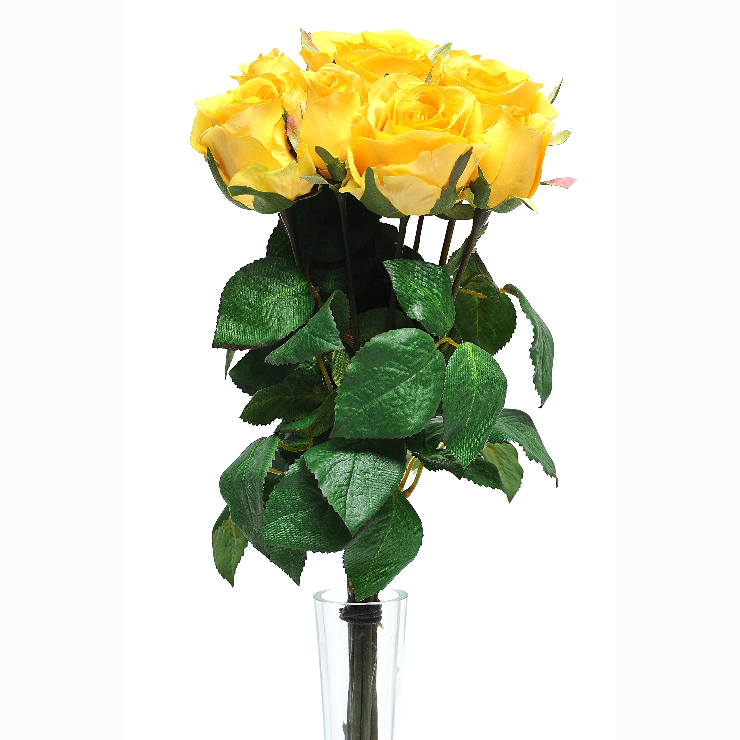 Floristrywarehouse Yellow Artificial Silk Rose Bunch 9 Individual Stems 42Cm/16.5 Inches