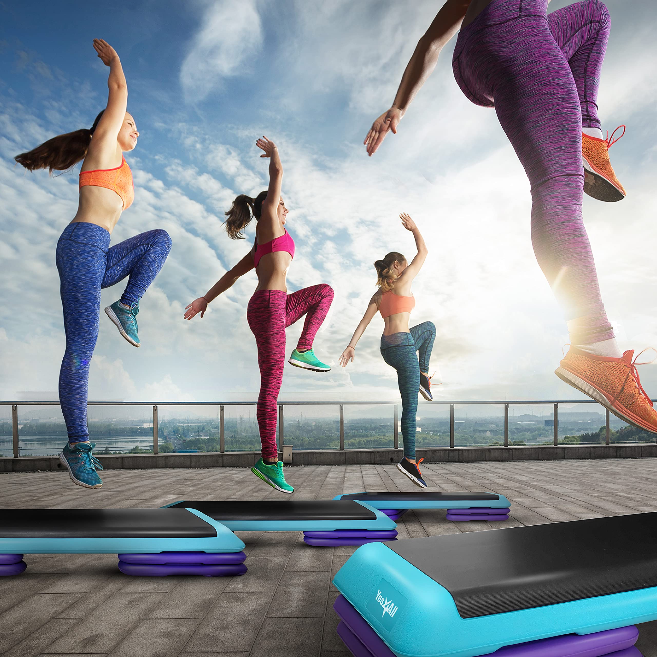 Yes4All Aerobic Stepper Marche d'exercice avec 3 Hauteur réglable 10cm 15cm 20cm Plateforme de marche - Stepper de fitness pour la maison et le gymnase, aérobic, cardio, poids et haltères, yoga