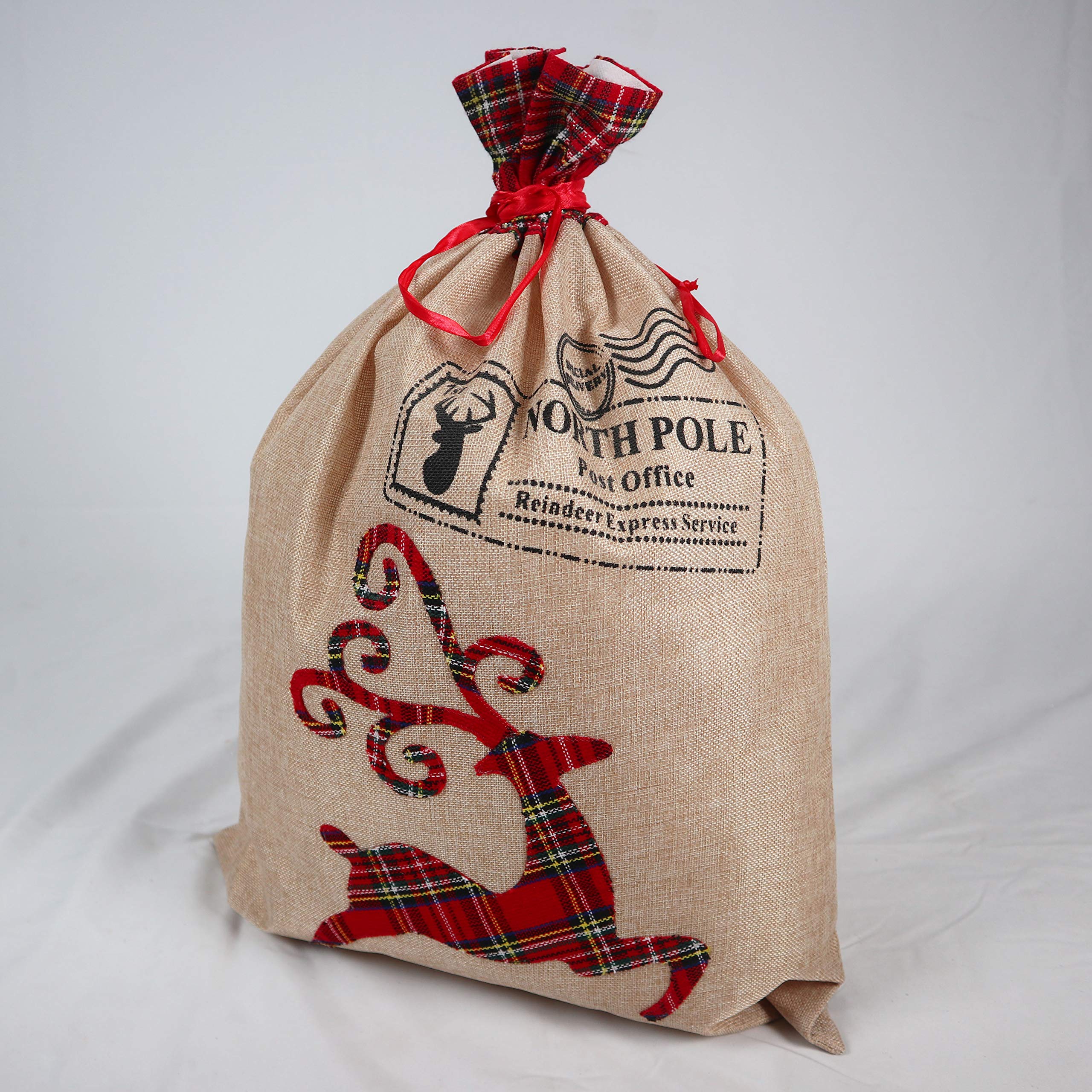 SHATCHI Large Santa Sack Stocking Printed Pattern Burlap Hessian Linen Xmas Sock Christmas Hanging Gift Bags Home Decorations, 70x50cm