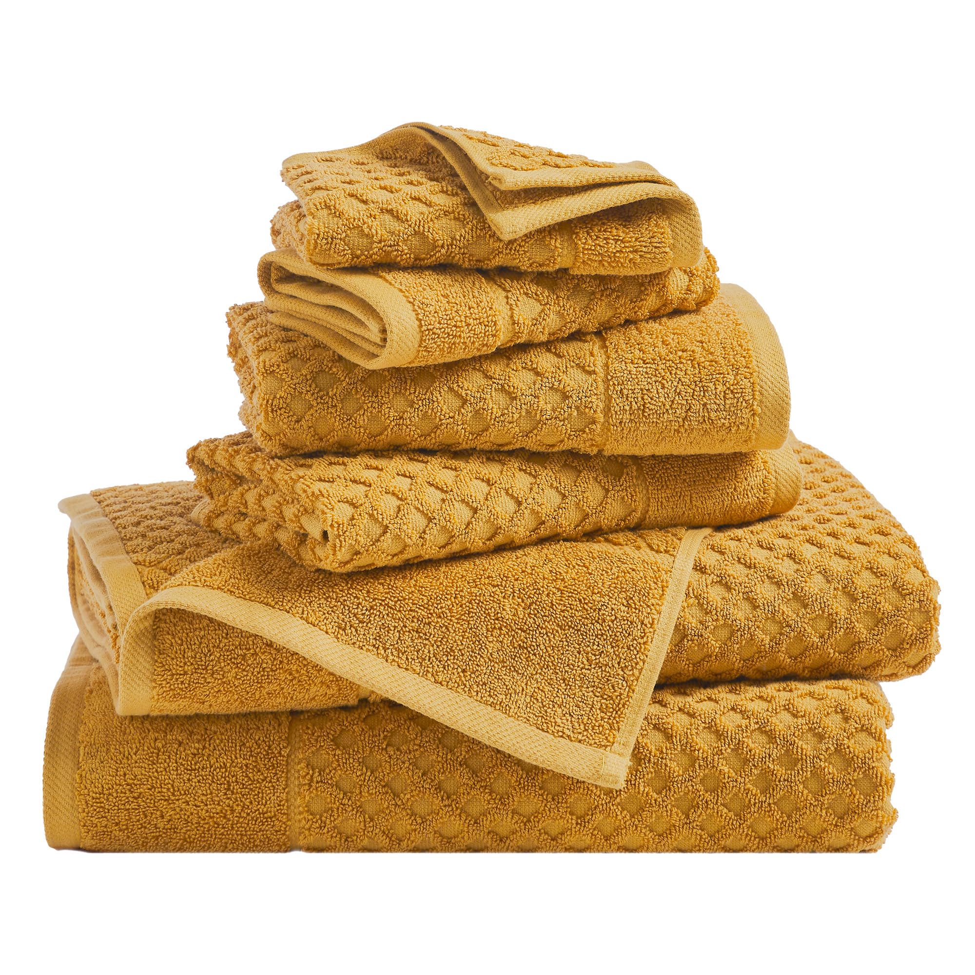 Great Bay Home Bath Towels - 100 Cotton 6 Piece Towel Set - Diamond Waffle Weave - Absorbent