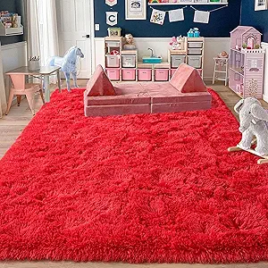Rugs for Living Room 6x9, Soft Shaggy Modern Shag Area Rug for Bedroom, Upgrade Non-Slip Plush Fluffy Carpet for Kids Boys Girls Room Home Decor Aesthetic, Red
