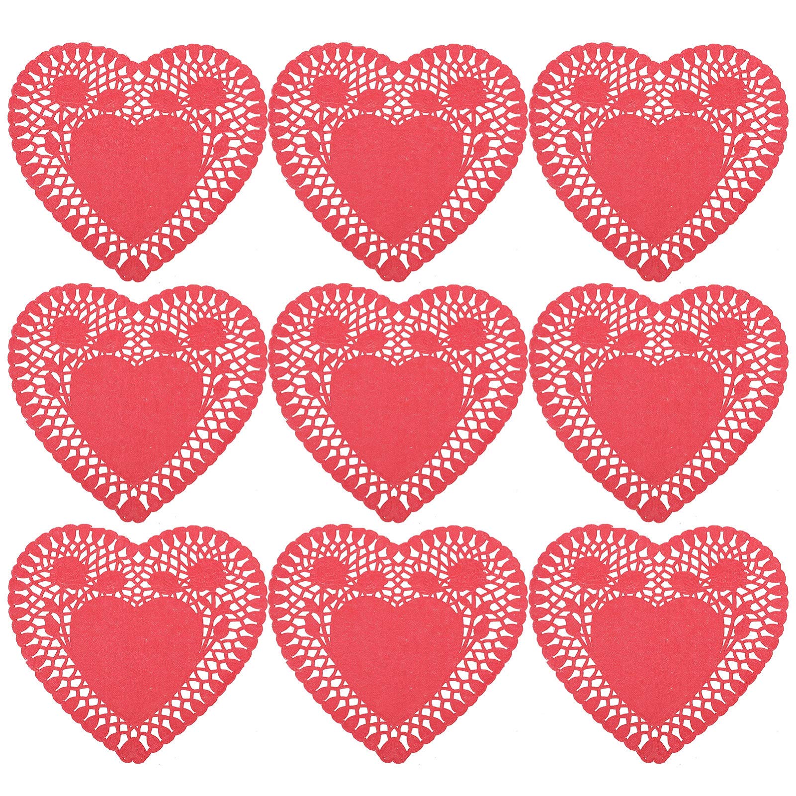 OFFSCH 100 Sheets Mini Love Shape Doilies Paper Lace Pad Perfect for Cake Toppers Dessert Decorations