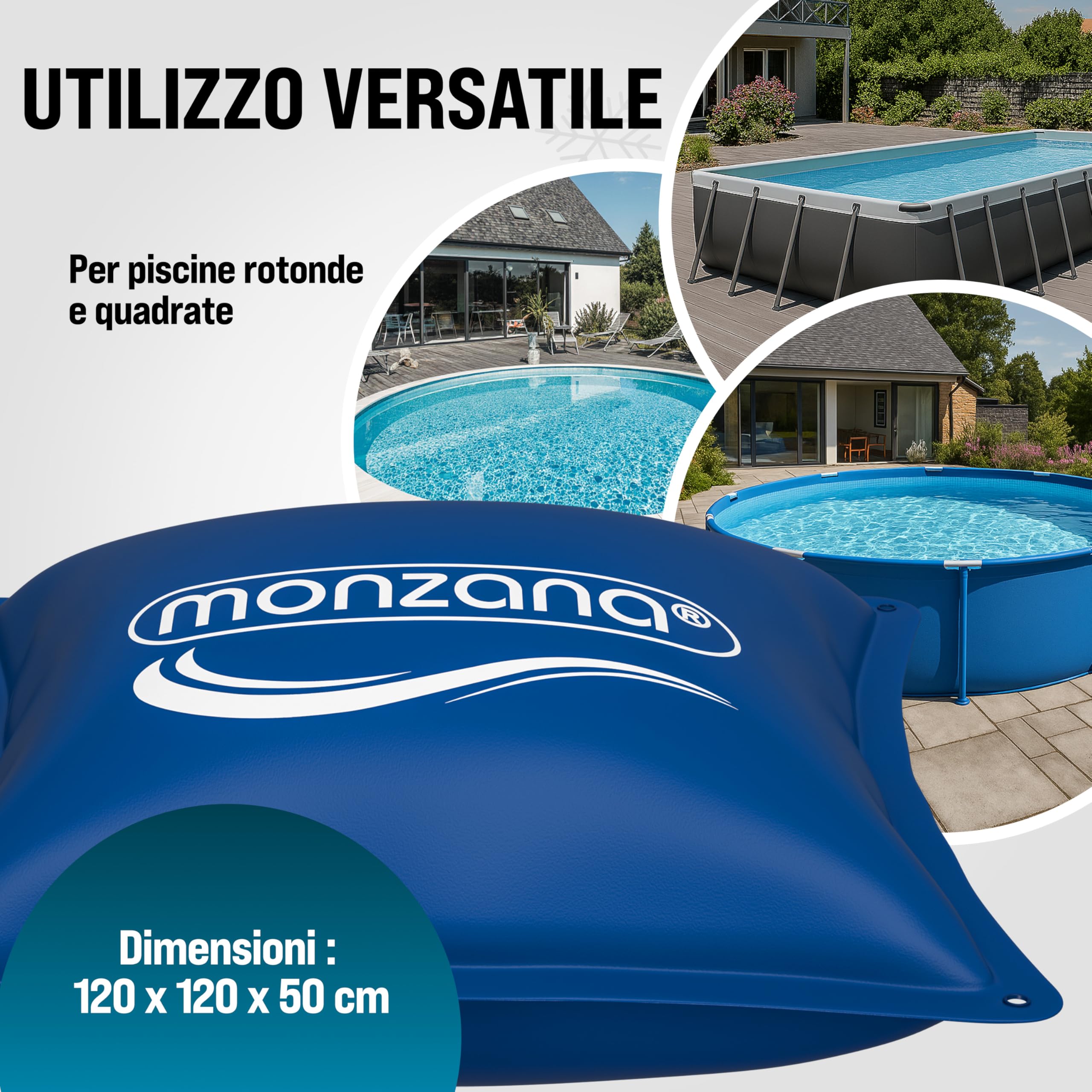 MONZANA® 6x Cuscino Gonfiabile per Piscina Invernale 120 cm XL PVC -20°C Doppia Cucitura 4 Occhielli Valvola Sicurezza Copertura Pool Winter | Cuscino Invernale, XL, Copertura, Pool, PVC, Resistente, Carico Max 15 Kg, Doppia Cucitura, Antigelo, Antifoglie
