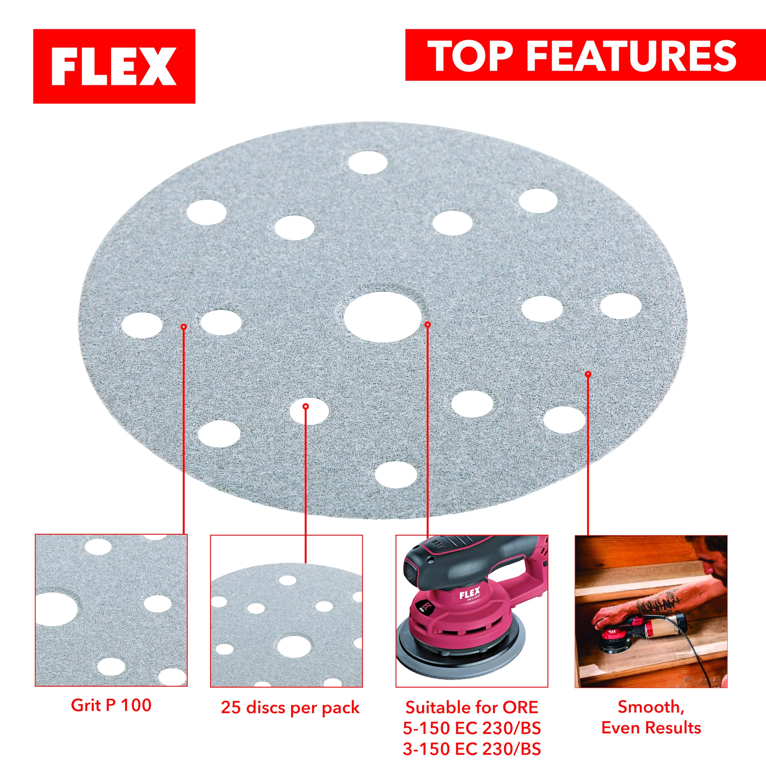 Flex Sandpaper Xtreme 150mm, 25 Pack Universal, P100 Grit, 531953 - Image 2