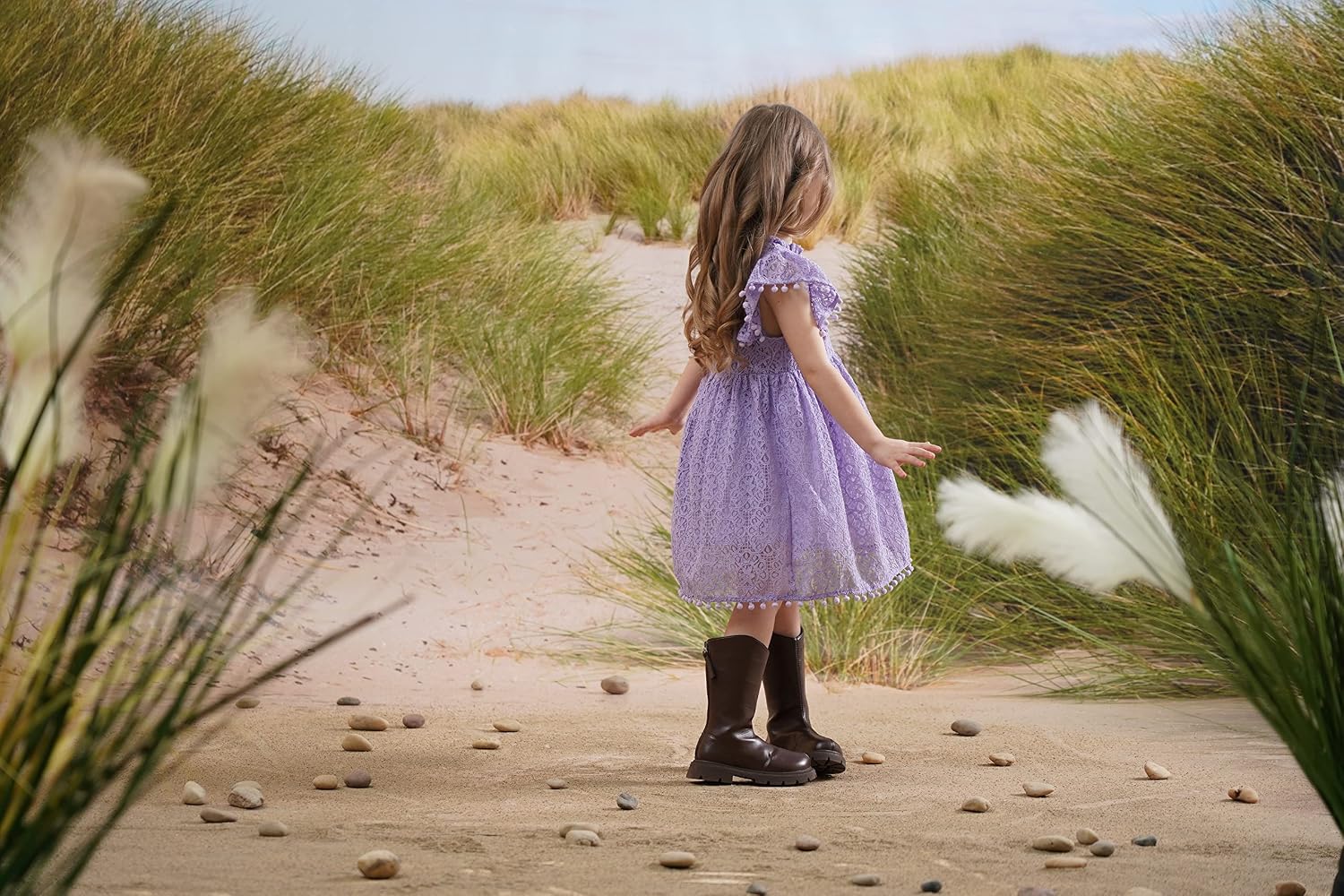 APRIL GIRL Flower Girl Dress, Lace Dress 3/4 Sleeve Dress