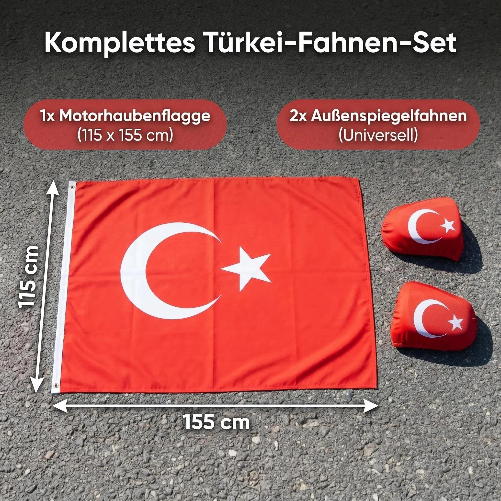 Türkei Flagge für Auto und 2 Spiegelfahne, Fanartikel Türkei mit Türkische Flagge Design,Türkei Flaggentag Fanartikel Auto, Bayrak Autospiegel Fahne, Überzieher Hülle für Motorhaube
