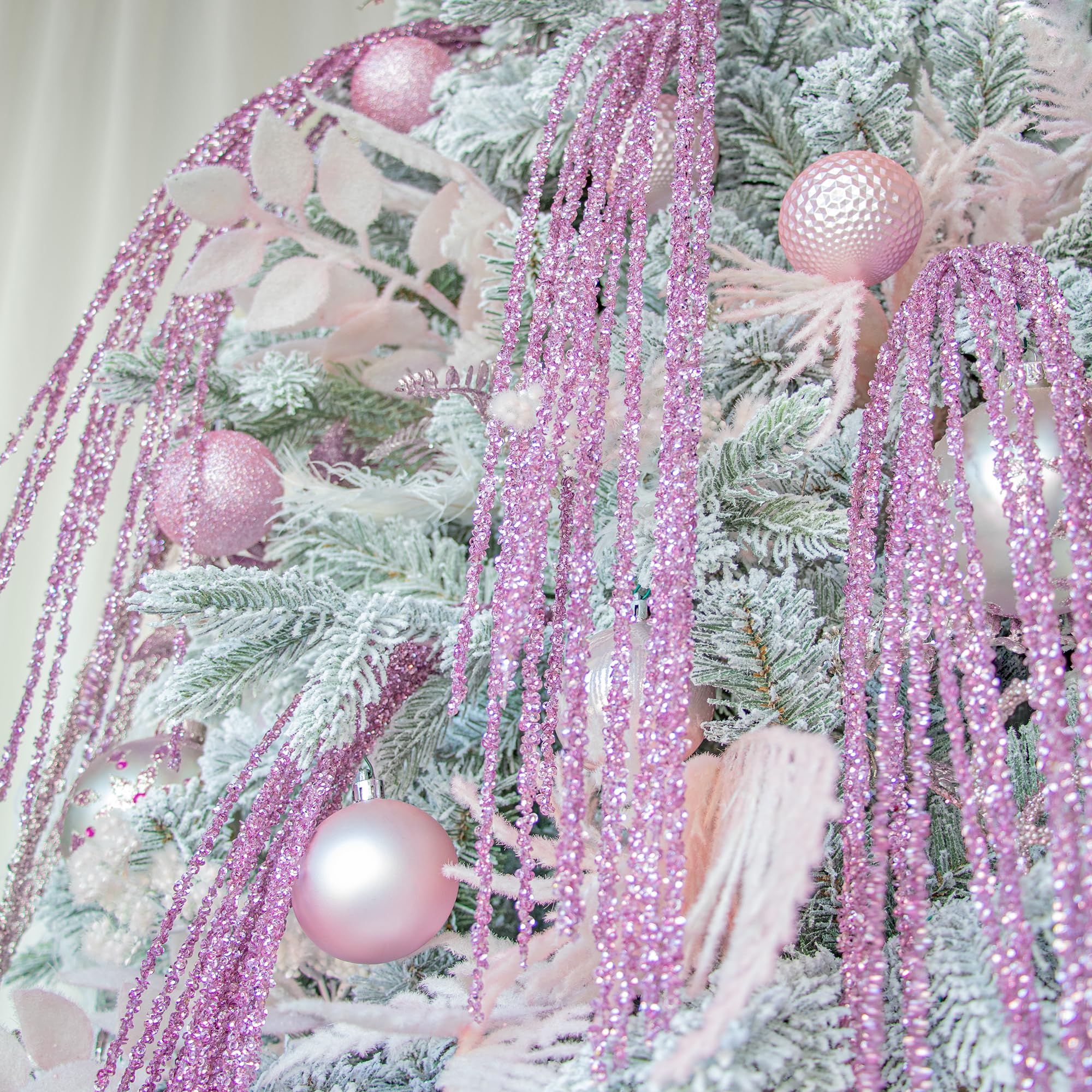 KI Store 6 rami decorativi di Natale, rami di Natale artificiali, 82 cm, con rami di brillantini, ramoscello di vischio, per decorazioni natalizie (clip rosa)