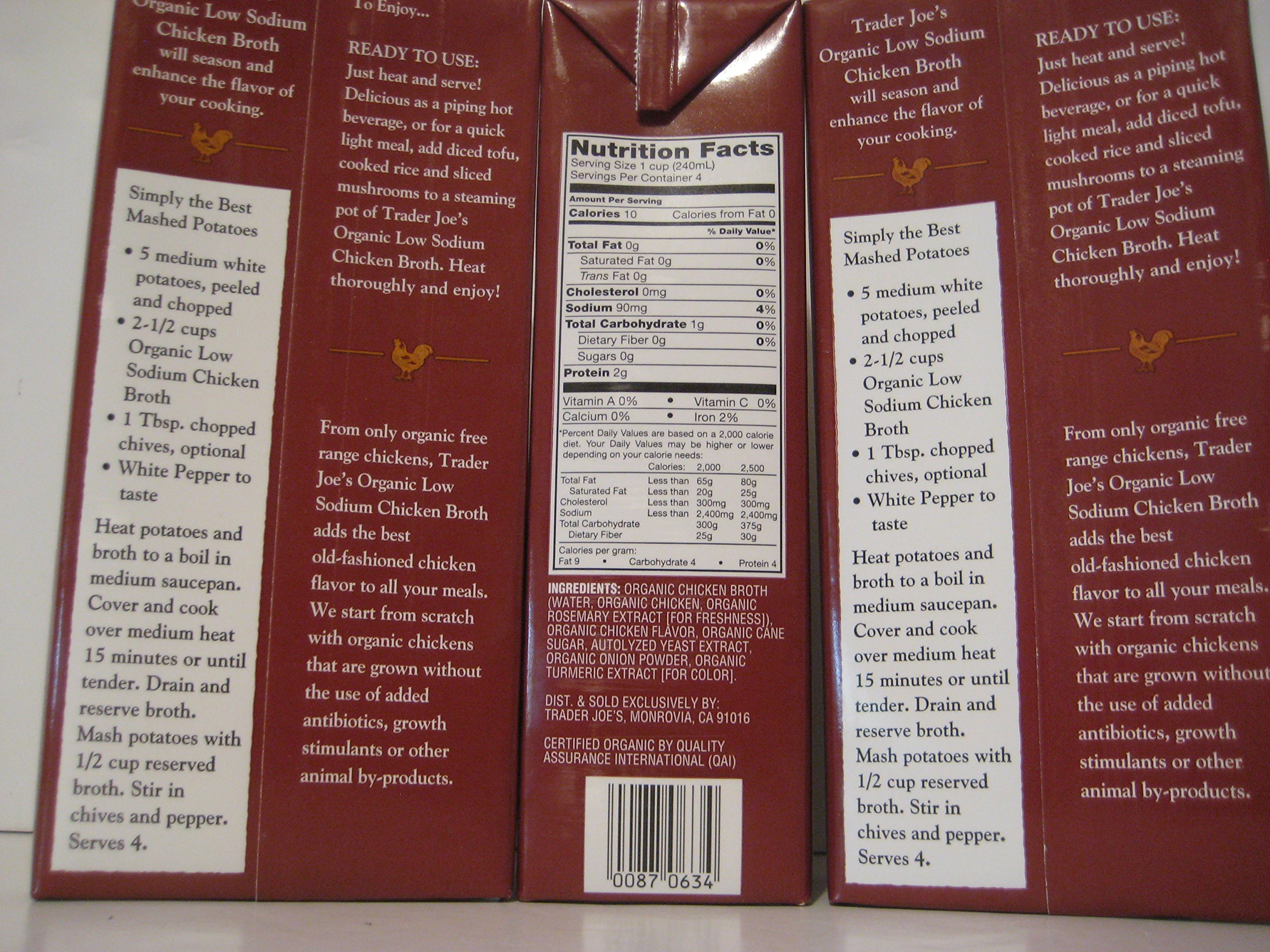 Trader Joe's Organic Low Sodium Chicken Broth, 3-pack. (3)- 32oz Cartons.