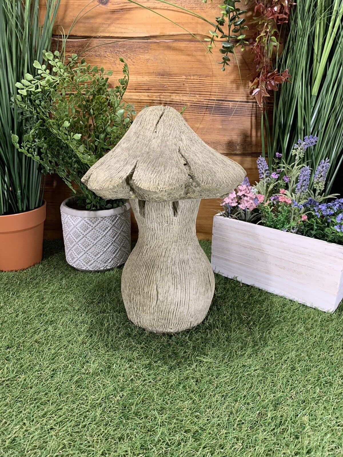 J And L Stone Ornaments Brown Stone Garden Traditional Large Toadstool Mushroom 2 Piece Ornament