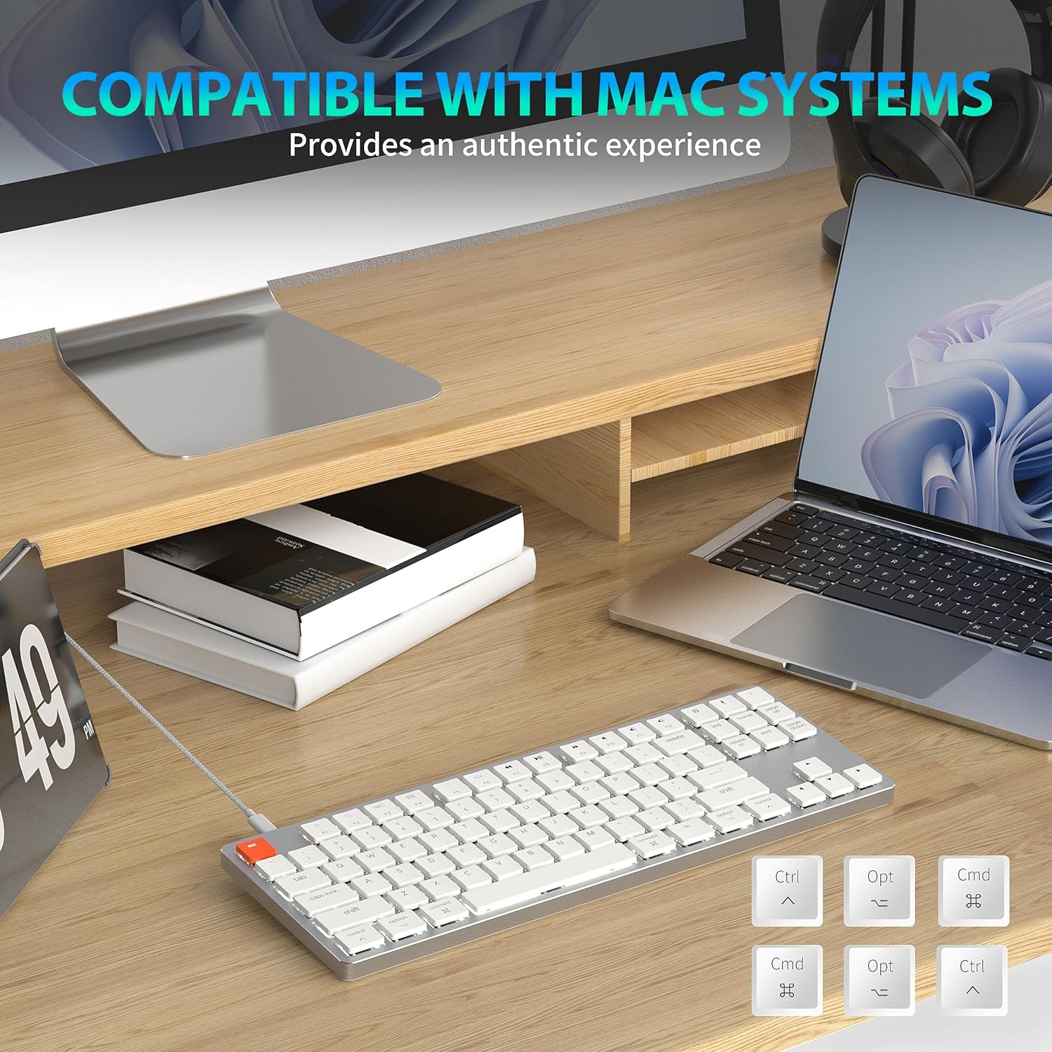 Keyboard showing Mac keycap replacements