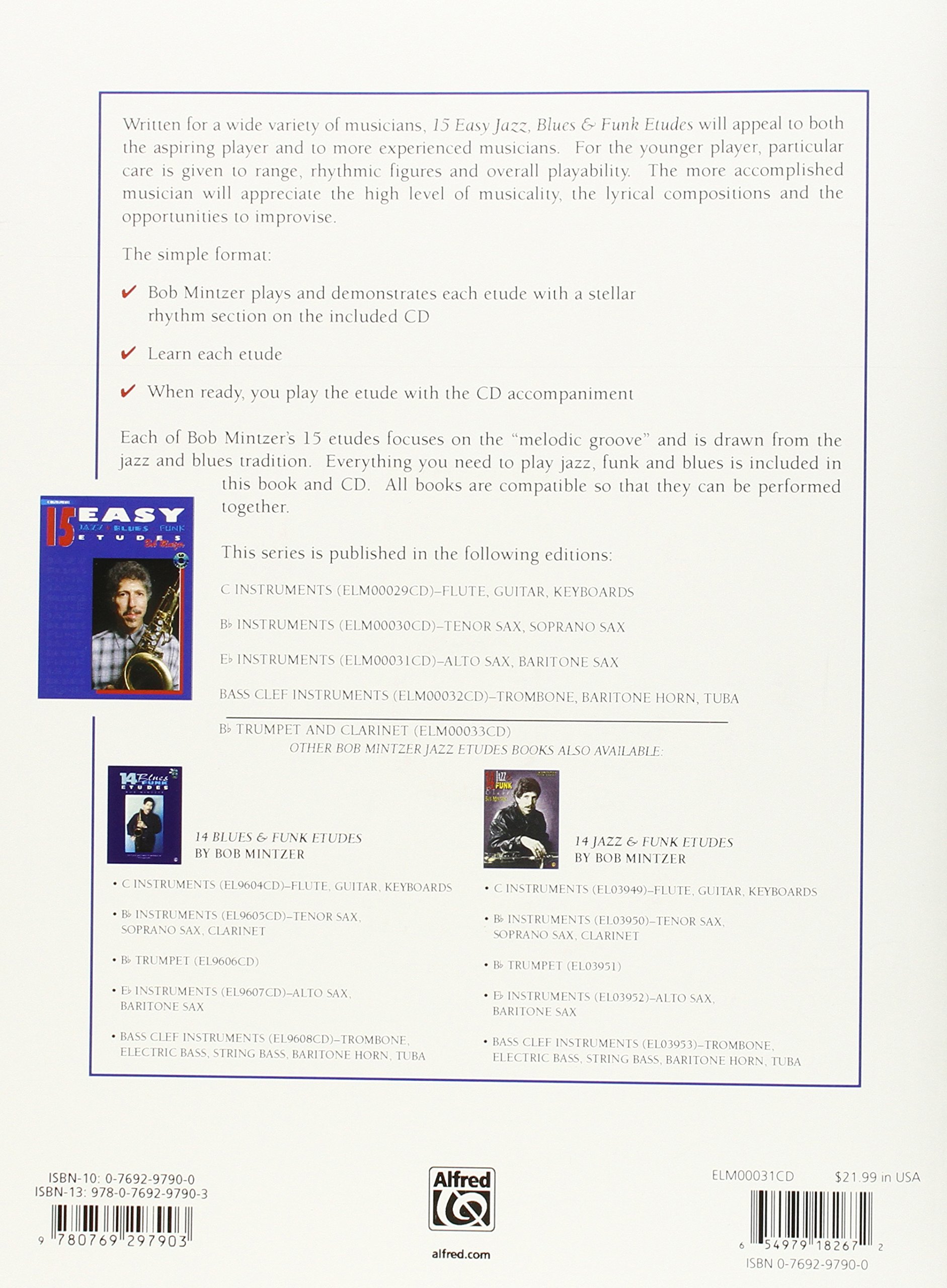 15 Easy Jazz Blues & Funk Etudes (Eb/CD) --- Jazz Band : Instrument Mib - Mintzer, Bob --- Alfred Publishing
