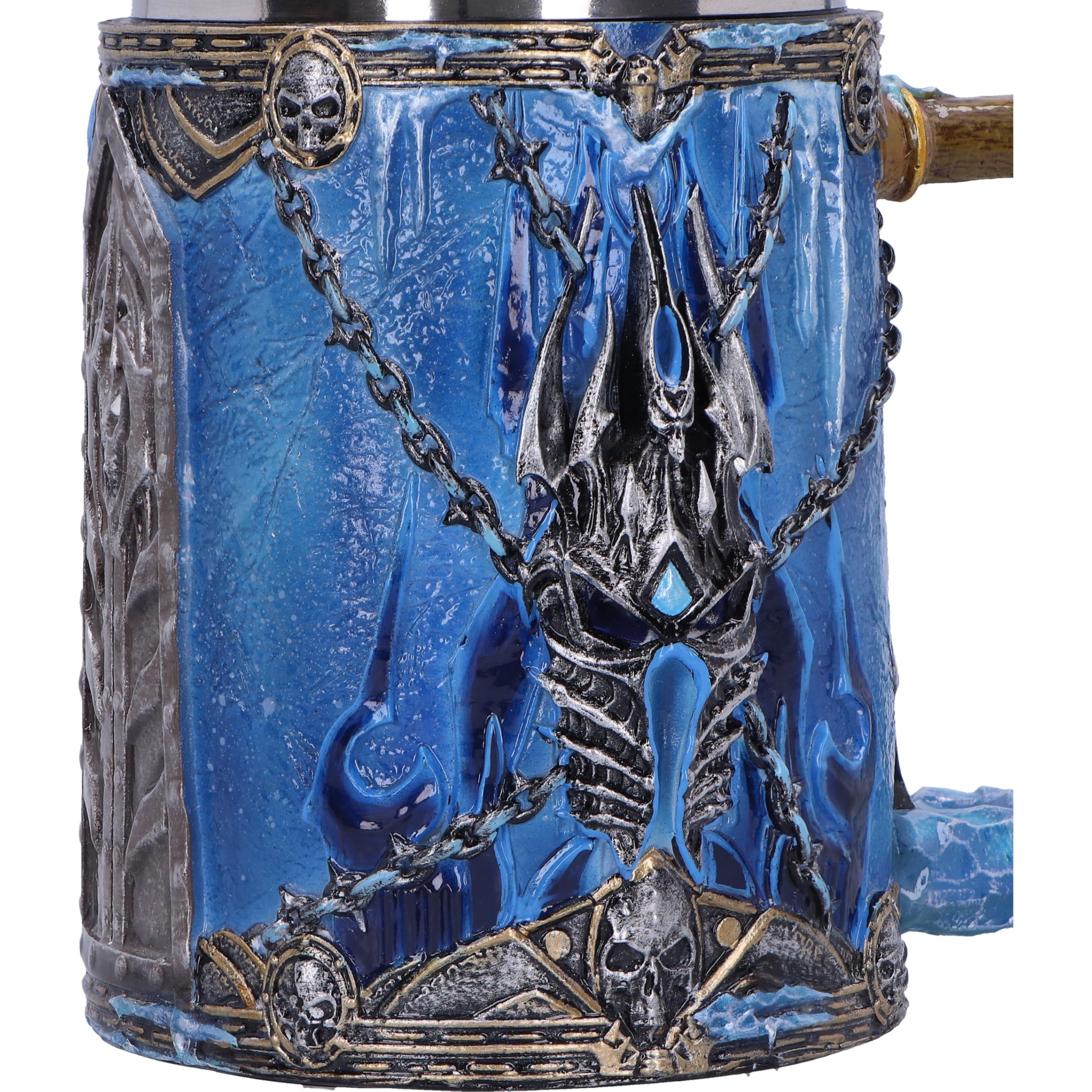 Nemesis Now World of Warcraft - Jarra de cerveza The Lich King, resina, azul, oficial de World of Warcraft, inserto de acero inoxidable extraíble, fundido en la mejor resina, pintado a mano por
