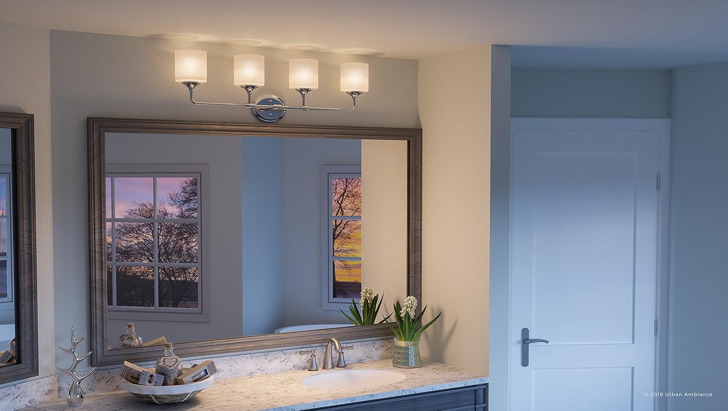 Urban Ambiance Luxury Contemporary Bathroom Vanity Light, Large Size: 11.125" H x 33.25" W, with Transitional Style Elements, Polished Chrome Finish, UHP2572, Coventry Collection