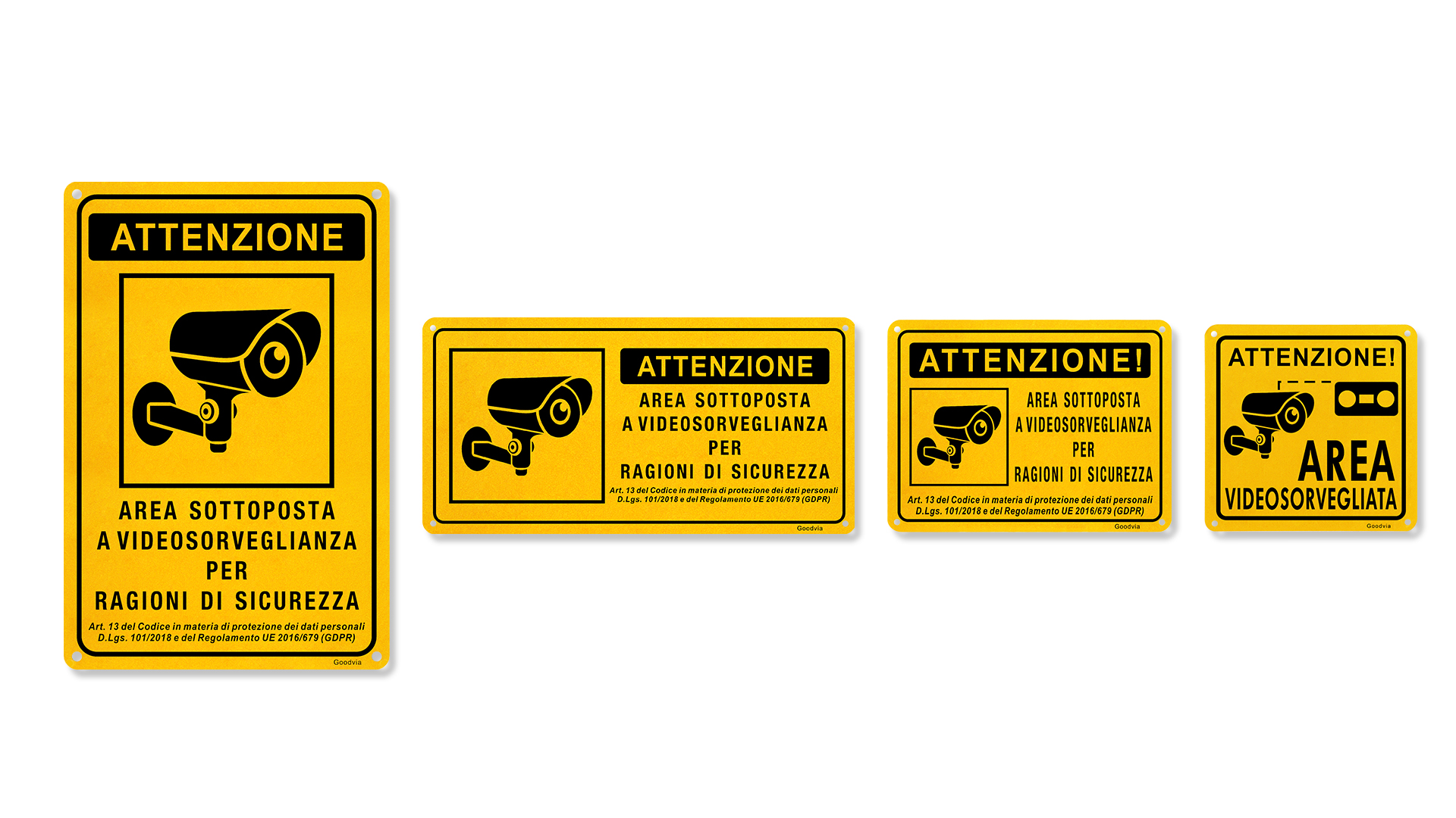 Cartello AREA SOTTOPOSTA A VIDEOSORVEGLIANZA Alluminio autoadesivo