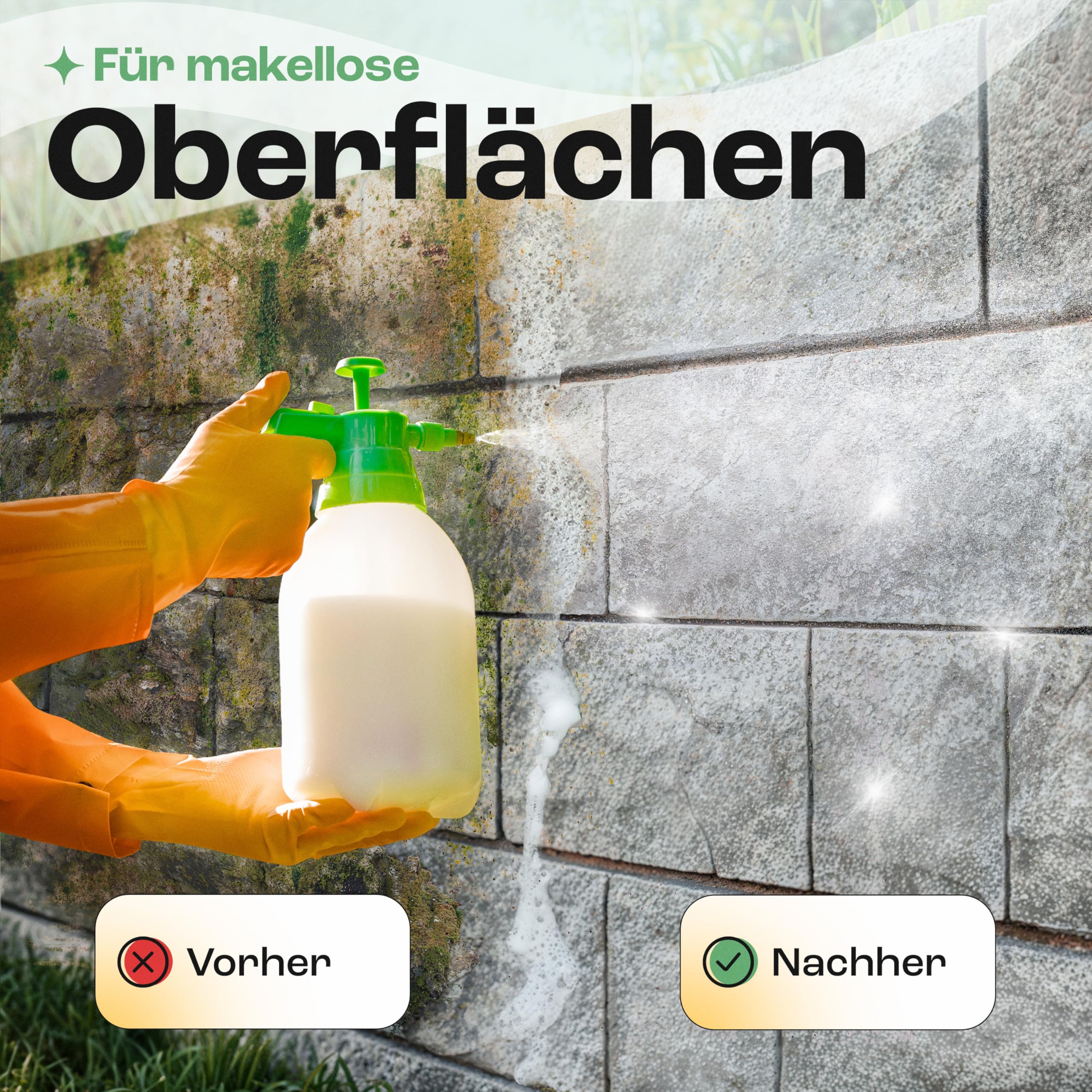 Treufix Grünbelagentferner & Moosentferner Konzentrat 5L | [Chlor- und säurefrei] Entfernung von Grünspan, Grünbelag & Moos |Steinreiniger für Pflastersteine, Terrassen - Made in DE