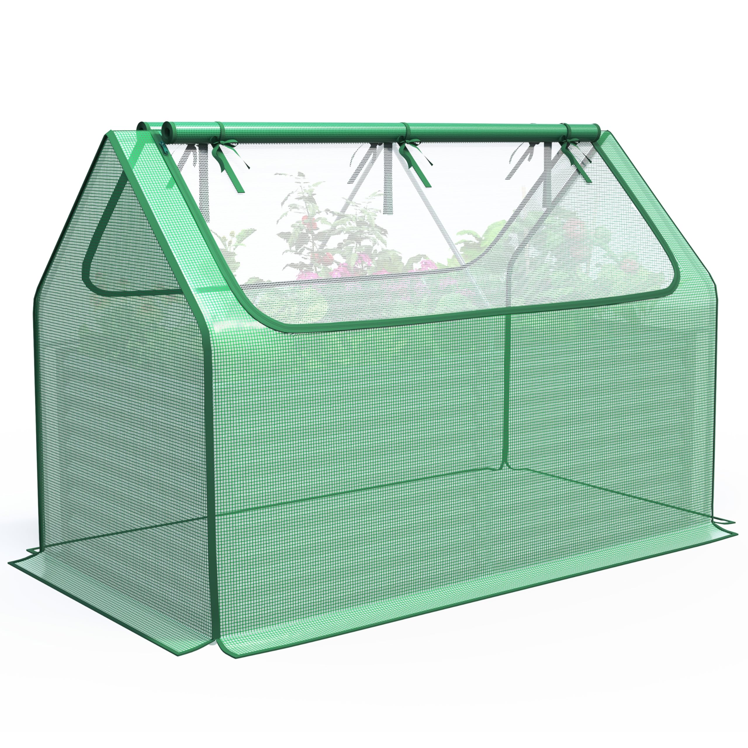 Quictent Replacement Cover for 180x90cm (6x3ft) Raised Garden Bed, Waterproof PE Plant Cover with Roll-Up Windows, Green (No Poles, Cover Only)