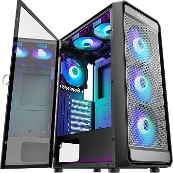 Amazon Co Jp Musetex Atx Pcケース Argbファン6個付き コンピュータゲームケース Type Cポートとusb3 0付き ミッドタワーケース メッシュフロントパネルと強化ガラスサイドドア付き Y4 パソコン 周辺機器