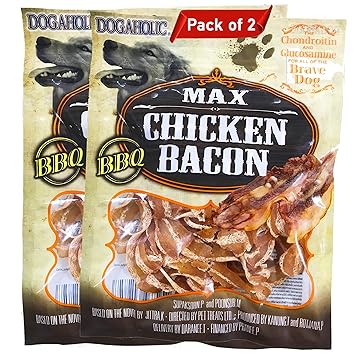 Dog Treats: Dogaholic Max Chicken Bacon Strips BBQ Flavour by For The Fur Kids (Pack of 2)