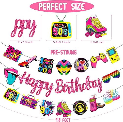 Miniatura 3 de Pancartas de fiesta de cumpleaños temáticas de los años 90, decoraciones retro de fiesta de cumpleaños de los años 90, decoraciones de regreso a los