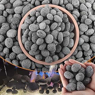 CJGQ 18 Lb Lava Rocks for Fire Pit,1"-2" Natural Pebbles Tumbled Lava Rock,Round Fire Pit Rocks for Portable Fireplaces Propane Gas Fish Tank Landscaping Garden Decoration