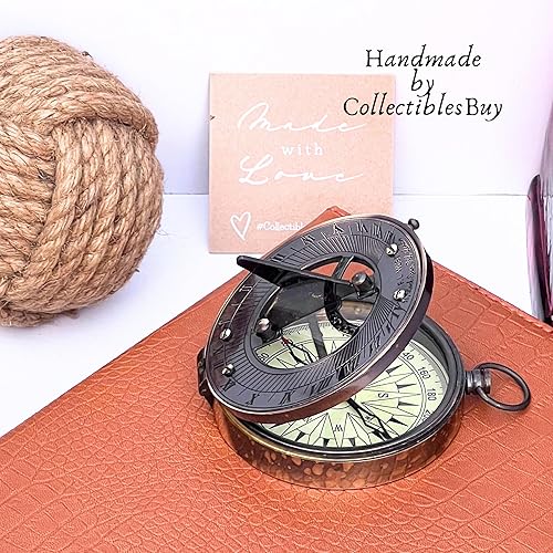 Miniatura 3 de Brújula de reloj de sol náutico vintage con acabado de latón redondo brújula de navegación