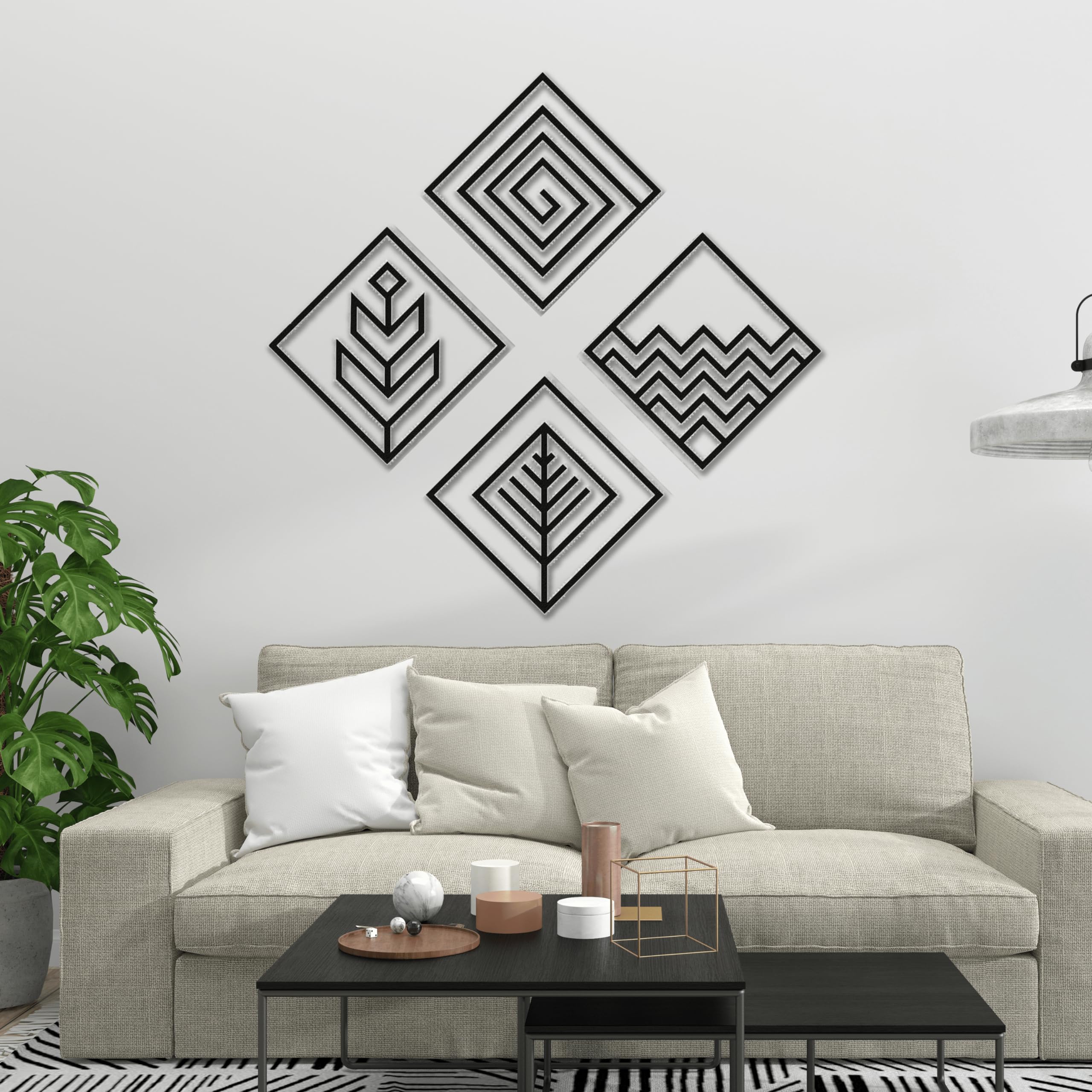 CreativeBuzz 4 Elements wall decor Unique Design Patterns Sculptures for Home, Living Room, Bedroom| Stylish Showpieces for Interior wall decoration Wooden Sculptures Art (Black, 9X9 inch)