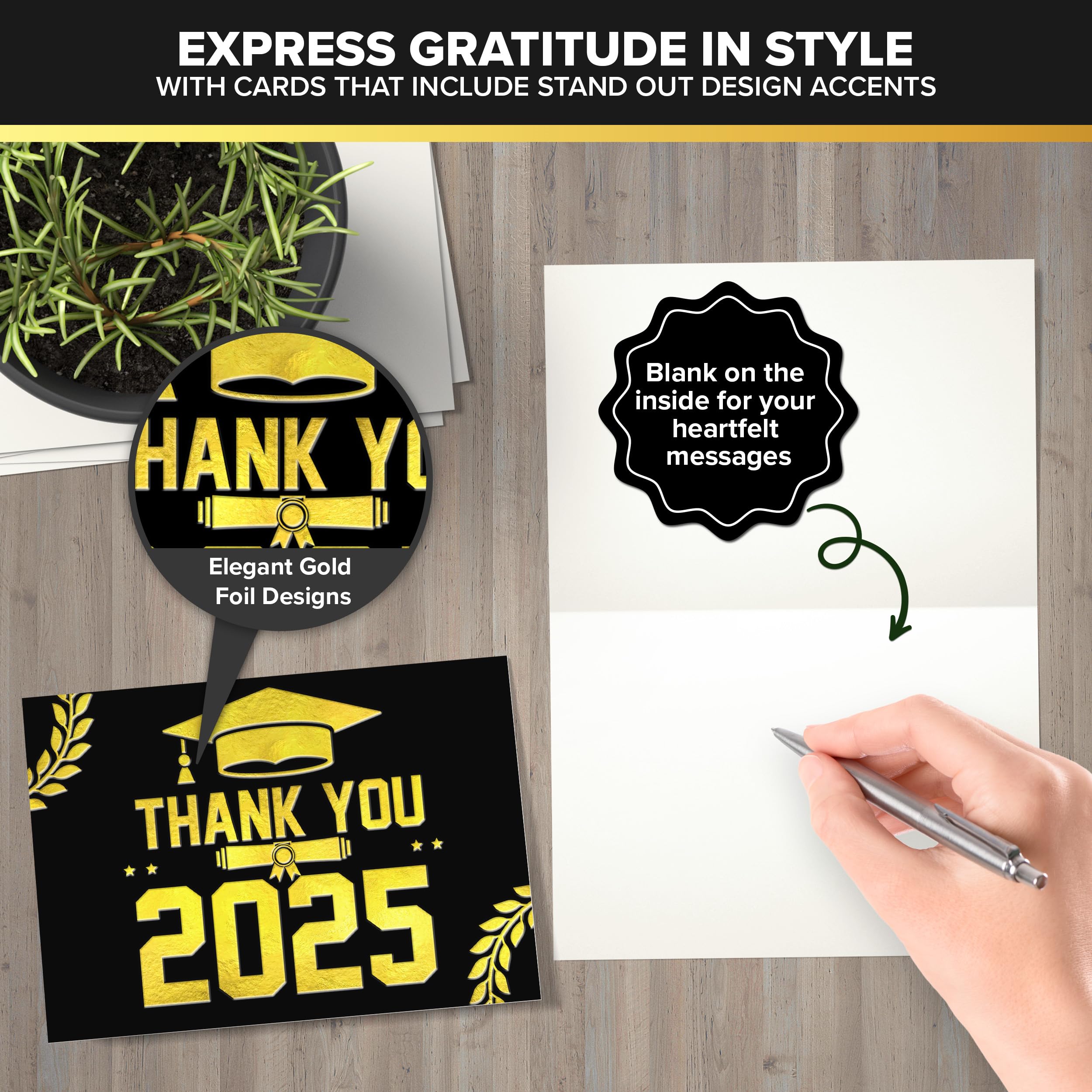 Snapklik.com : Decorably 50 Pack Gold-Foiled 6x4in Graduation Thank You ...