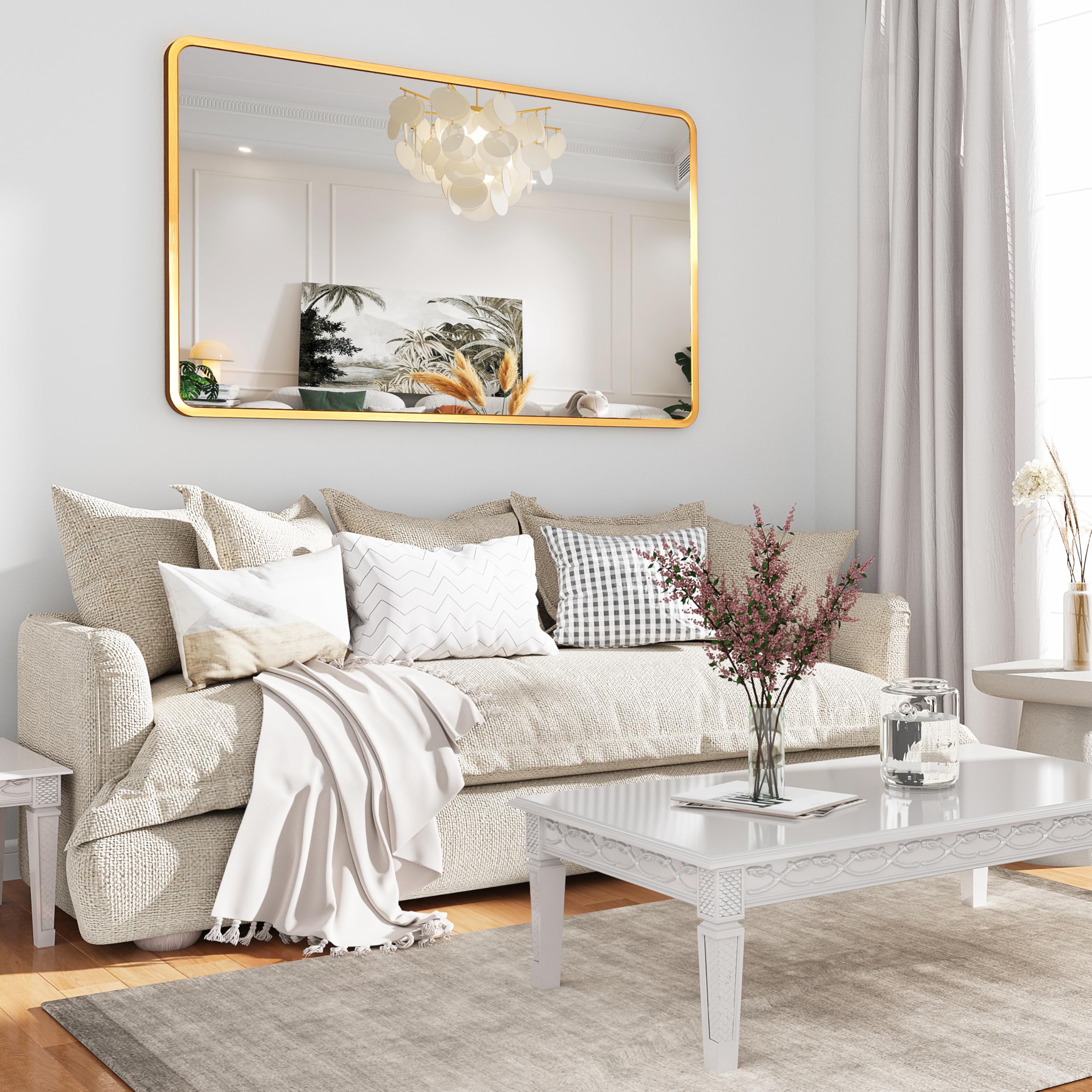 Specchio da parete da 70 x 120 cm, Oro specchio da bagno,con cornice in lega di alluminio, per bagno soggiorno, camera da letto, ingresso, decorazione da parete