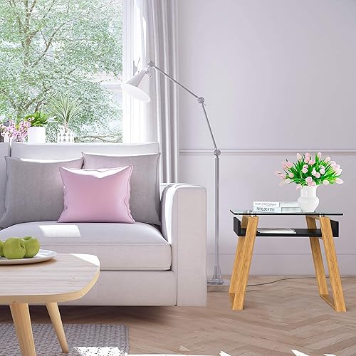 Miniatura 4 de bonVIVO Pablo - Mesa auxiliar negra – Mesa auxiliar cuadrada de madera con parte superior de cristal, elegante mesa de sala de estar, mesita de