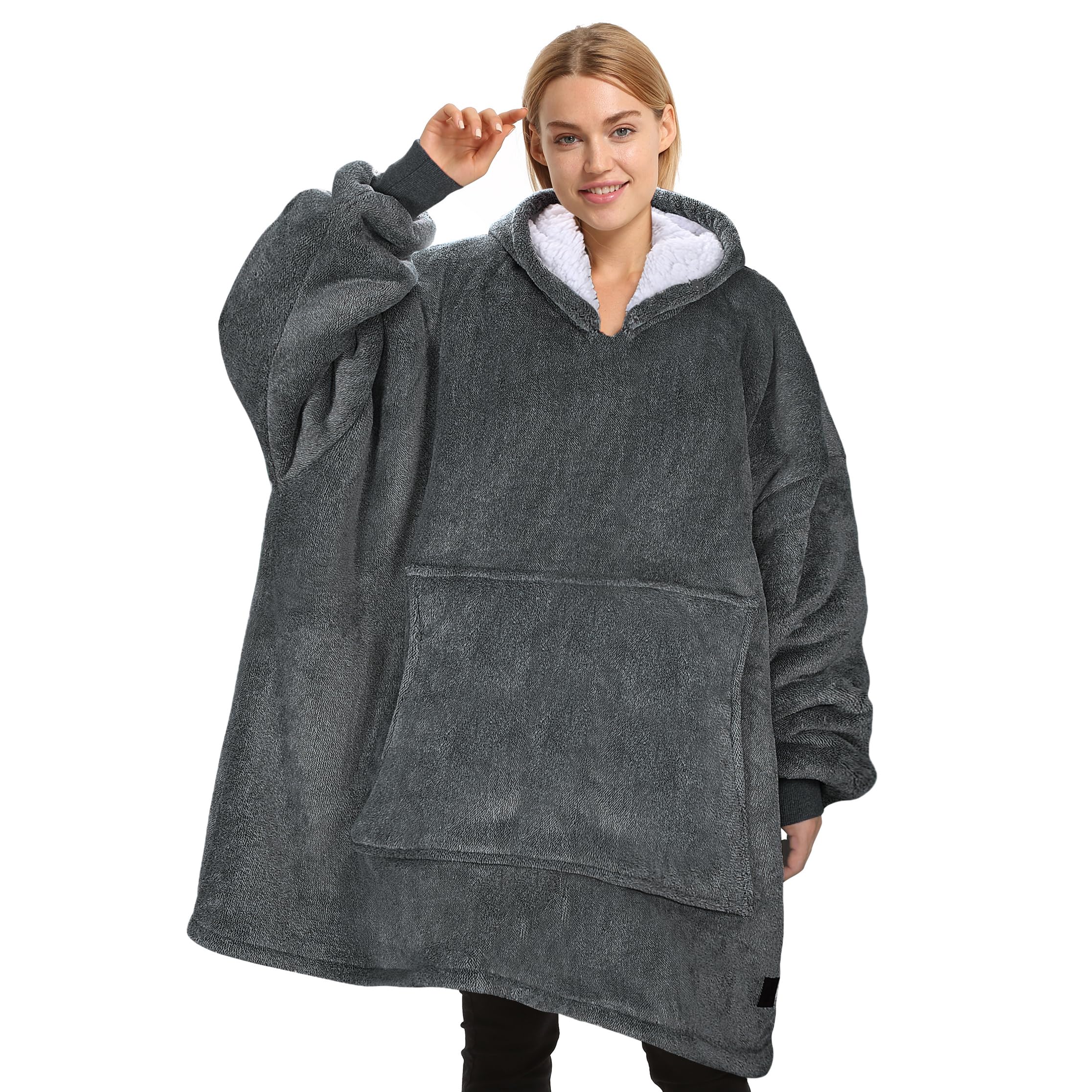 Catalonia Classy Oversized Sherpa Hoodie Decke, großes Kapuzen-Sweatshirt für Frauen, weiche gemütliche warme tragbare Decken mit Kapuze & Fronttasche für Erwachsene Teenager Mädchen Männer