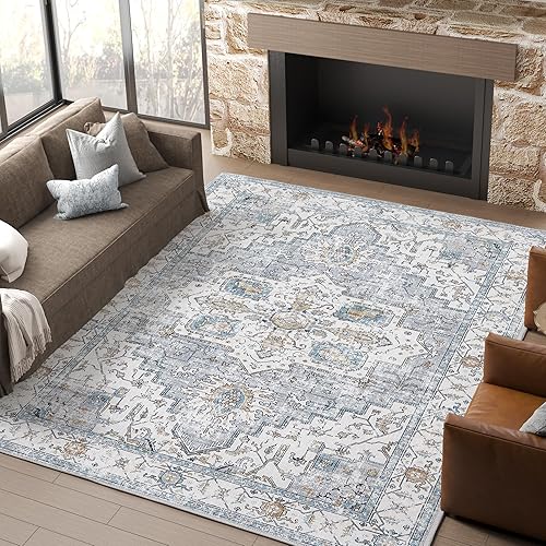 Miniatura 1 de jinchan Alfombra vintage para interiores, de 6 x 9 pies, lavable, delgada, de felpilla, con estampado floral, retro, antideslizante, para sala de