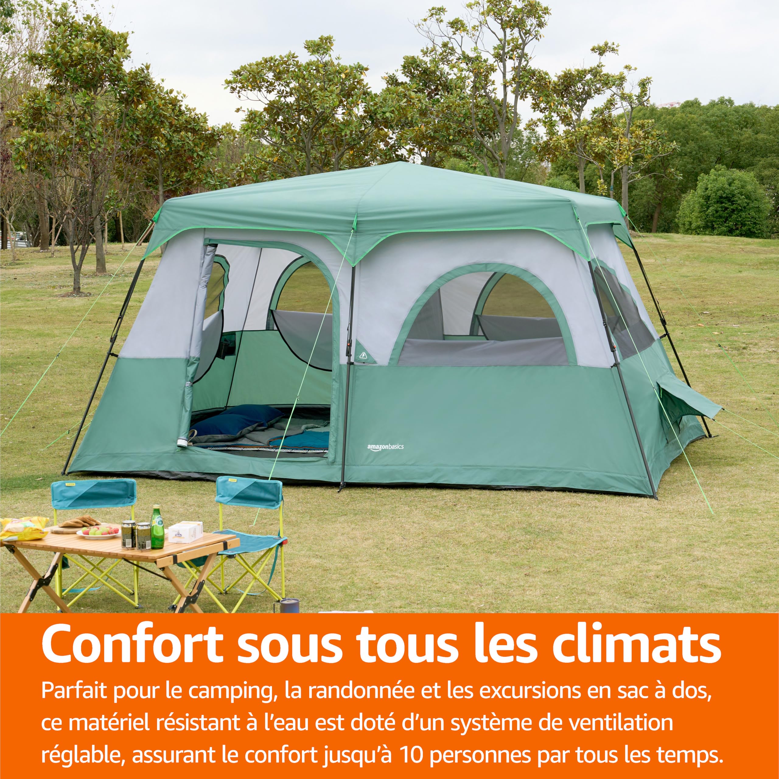 Amazon Basics Tente de Camping instantanée avec Double-Toit et Sac de Transport
