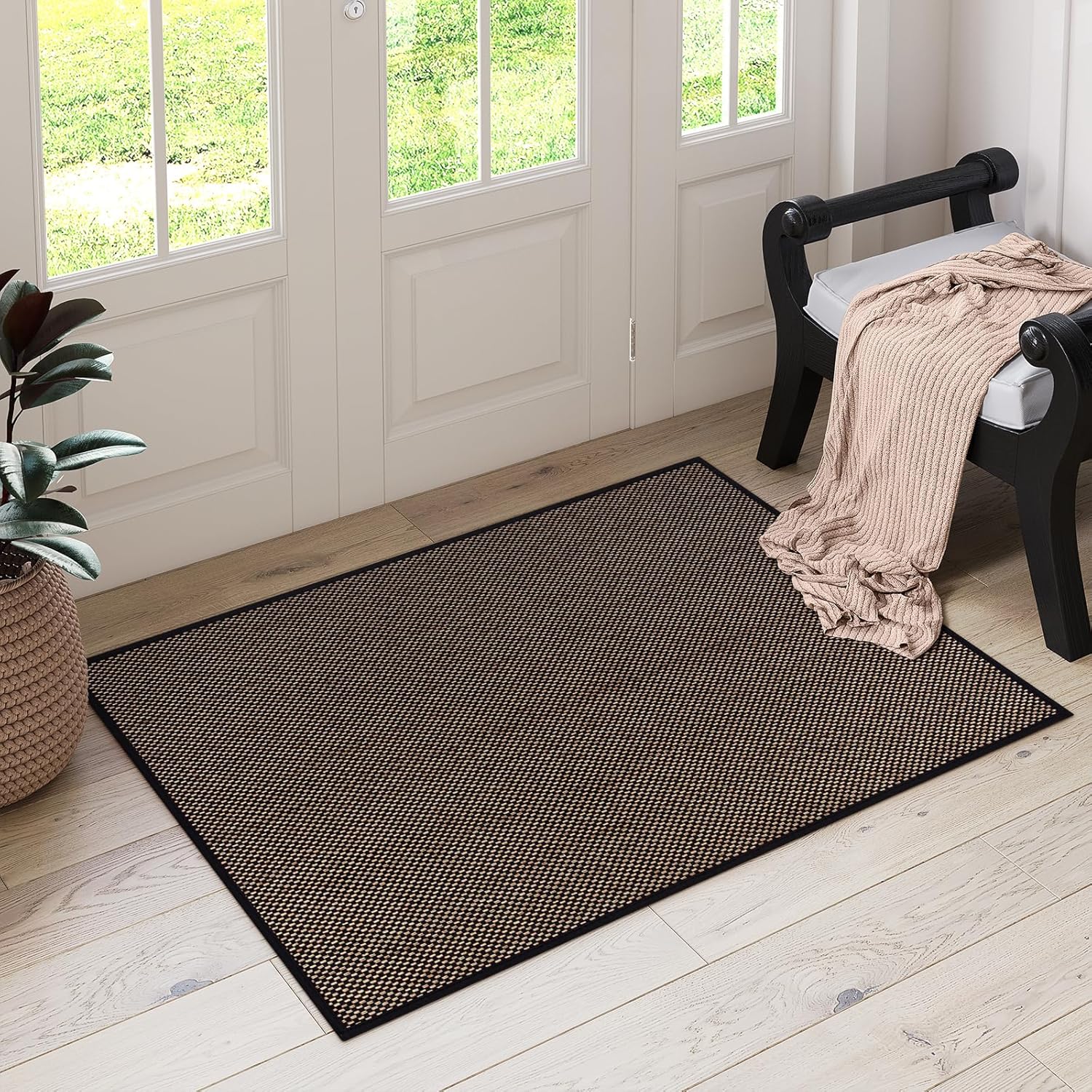 Lahome Farmhouse Bathroom Rugs, 2x3 Black Entryway Rug Washable Kitchen Door Mat Indoor Entrance, Neutral Small Non Slip Stain Resistant Floor Carpet for Entry Porch 2' x 3' (Rectangular) Bl