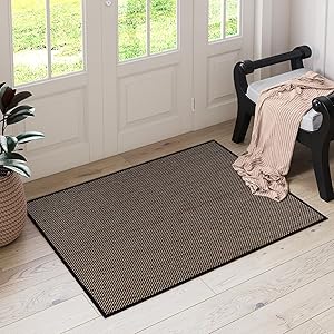 Lahome Noe Farmhouse Bathroom Rugs, 2x3 Black Entryway Rug Washable Kitchen Door Mat Indoor Entrance, Neutral Small Non Slip Stain Resistant Floor Carpet for Entry Porch