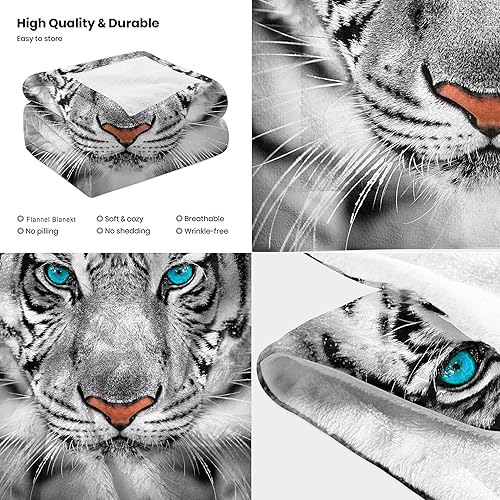 Miniatura 4 de Manta de tigre blanco, suave y acogedora manta de forro polar para sofá, manta de franela ligera y cálida decorativa para todas las estaciones (50 x