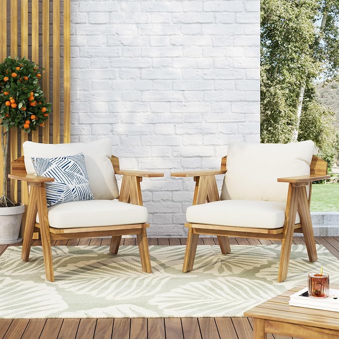 Amazon.com: Merax 2 Pcs Outdoor Acacia Wood Club Chairs Patio ...