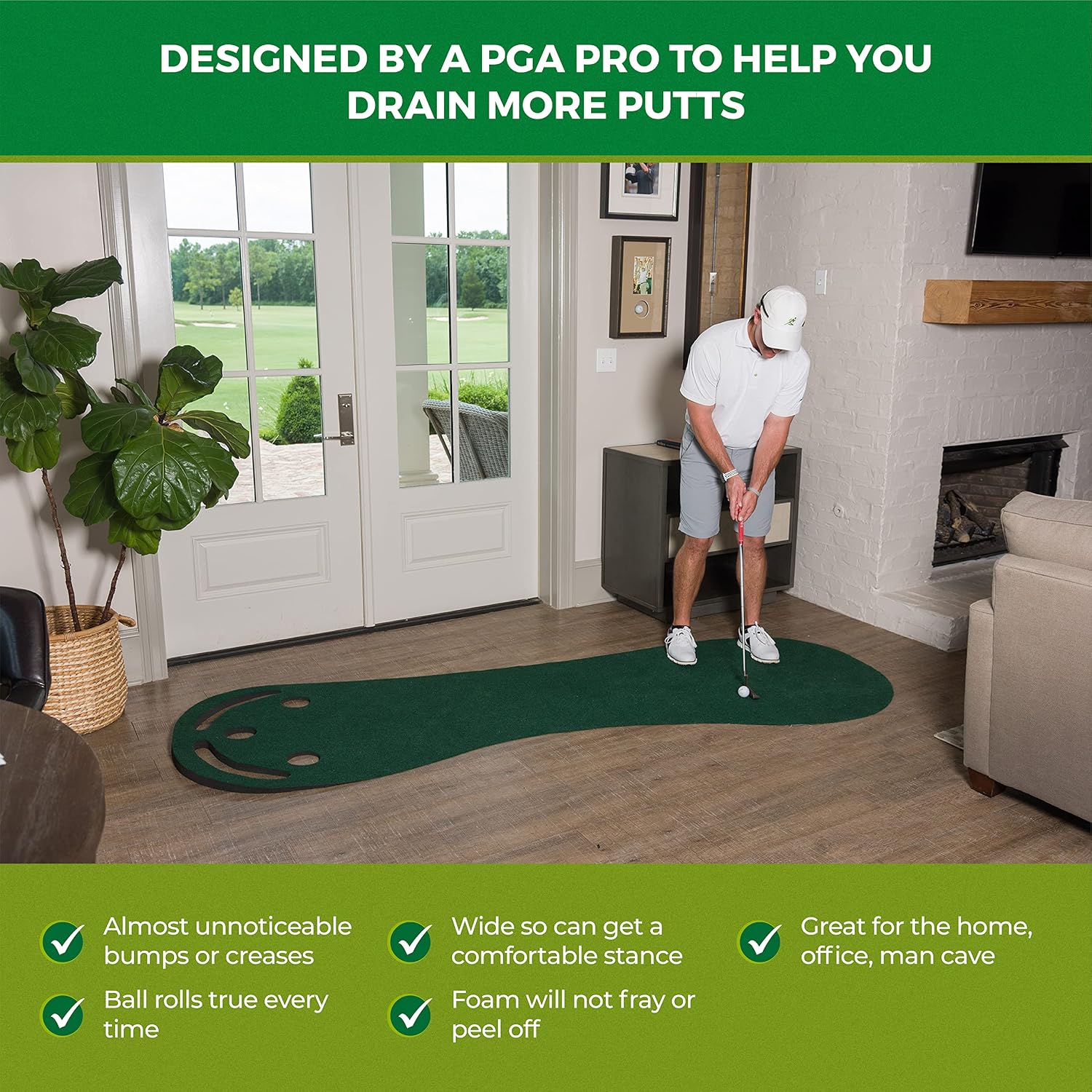 SHAUN WEBB Golf Putting Green Indoor Mat. Step Up Your Game and Impress Your Friends. Practice Anywhrere with This Training Aid: Basement, Backyard, Office. Large 3 x 9 Feet Realistic Matt Surface