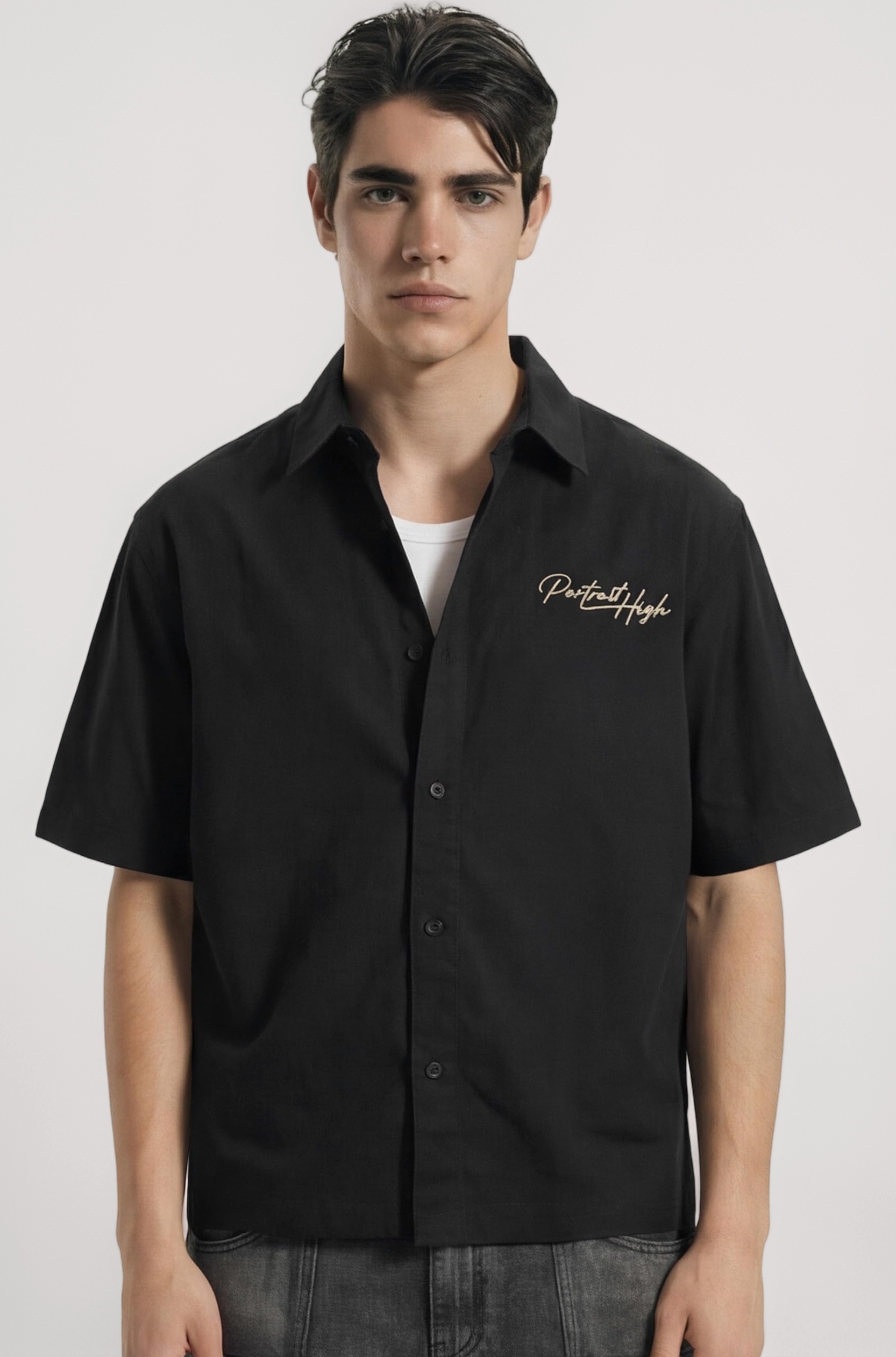 Highlander Men Boxy Half Sleeve Shirt HLSH027662 Black M : Amazon