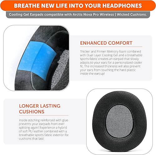 Miniatura 4 de WC Combo de almohadillas y diadema de silicona mejorada para auriculares inalámbricos Nova Pro  Almohadillas de gel refrescante y diadema de diseño