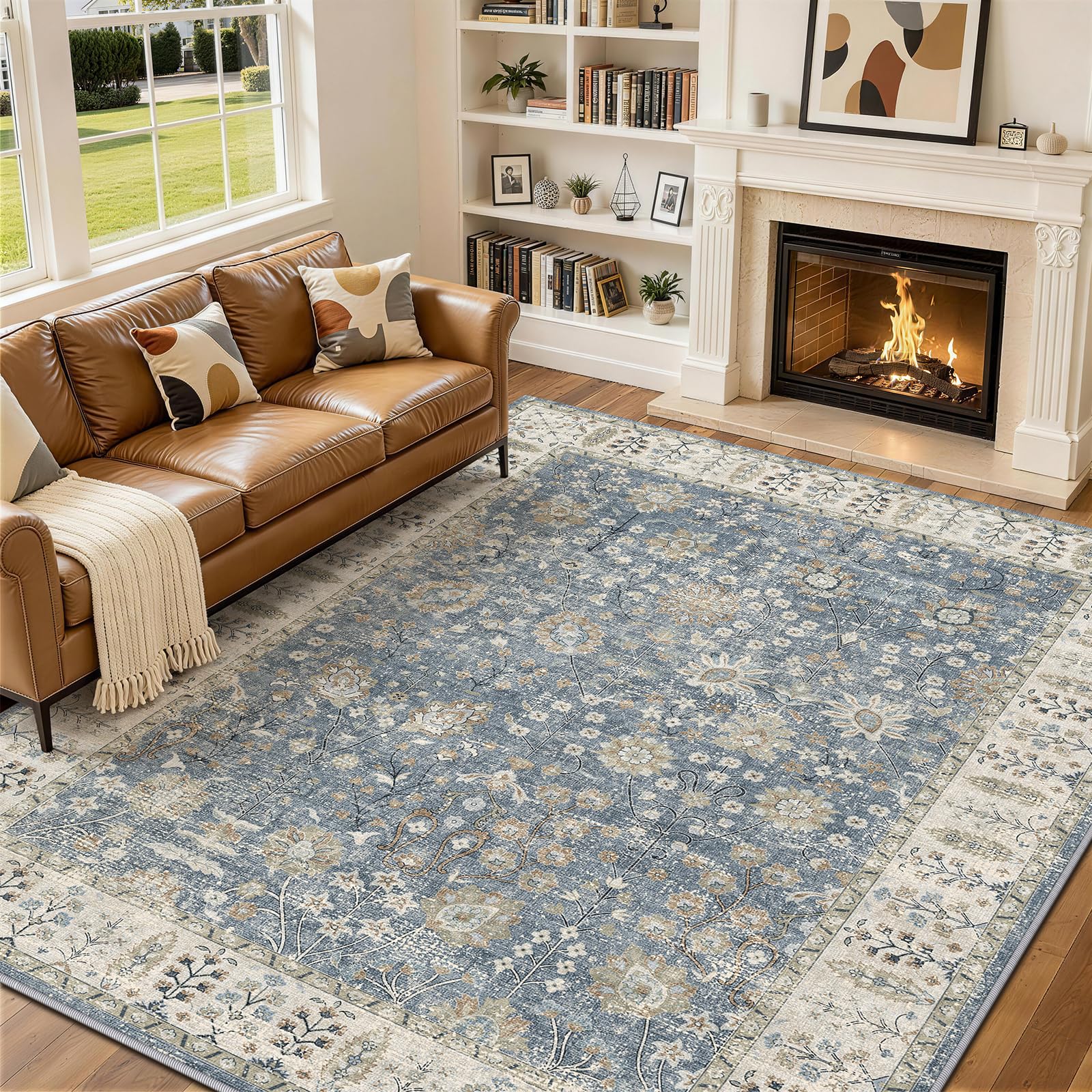 XSIVOD Blue Area Rugs for Bedroom Living Room, Washable Rugs for Entryway Kitchen Mat, Non Slip Bedside Vintage Rug, Soft Boho Rug Accent Floor Carpet for Home Decor, 90x150 cm