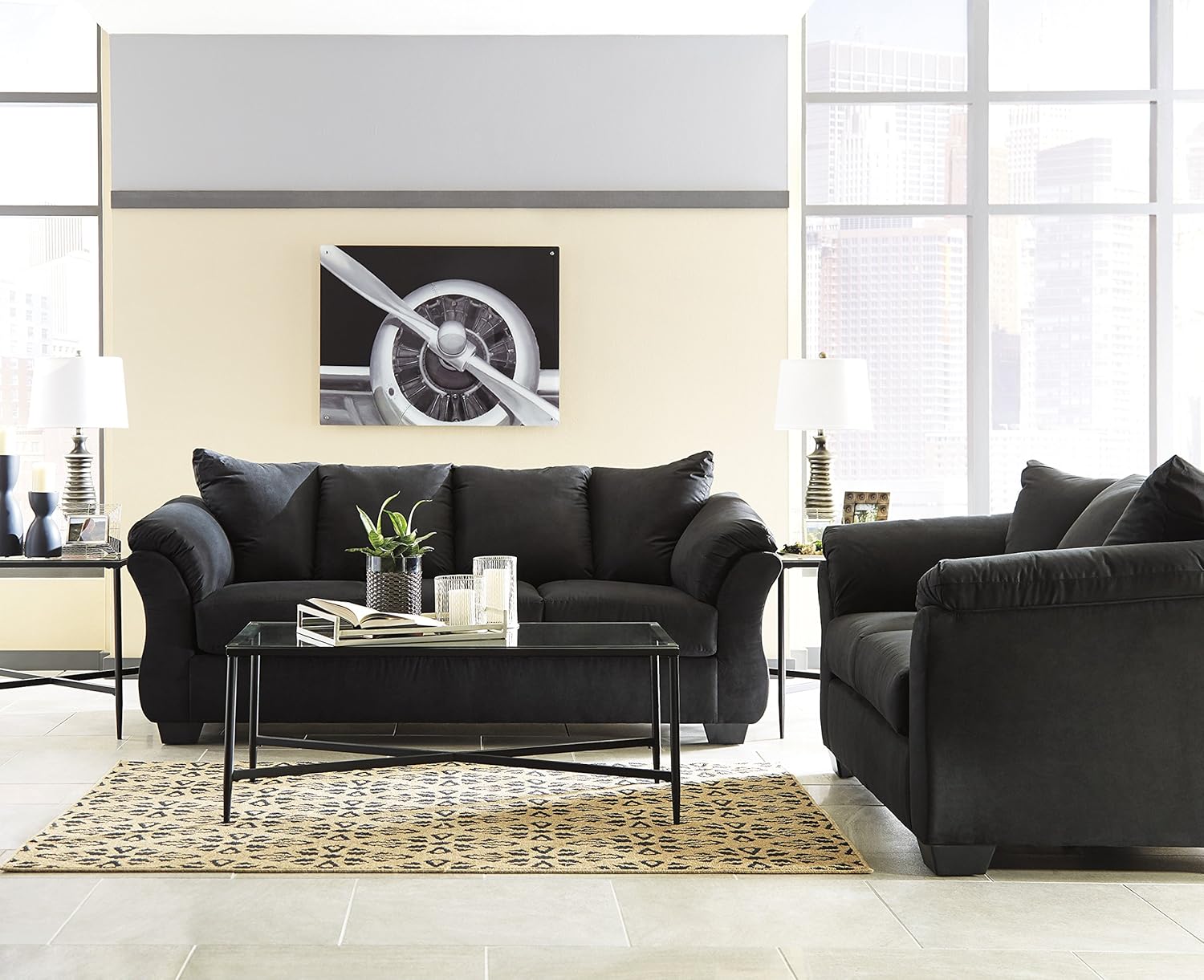 Ashley Furniture Signature Design - Darcy Contemporary Microfiber Loveseat - Black